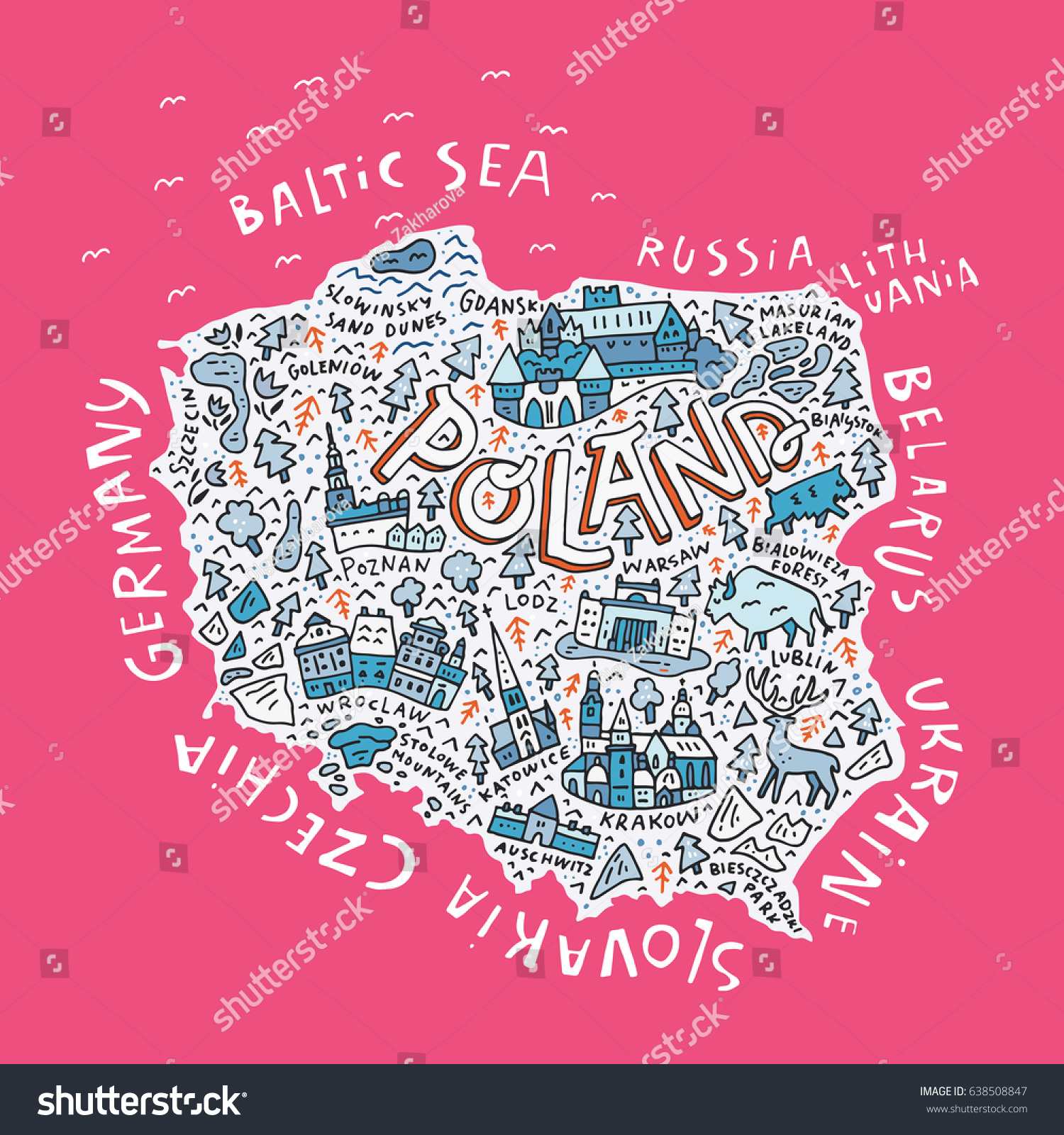 Cartoon Map Of Poland Hand Drawn Illustration Royalty Free Stock