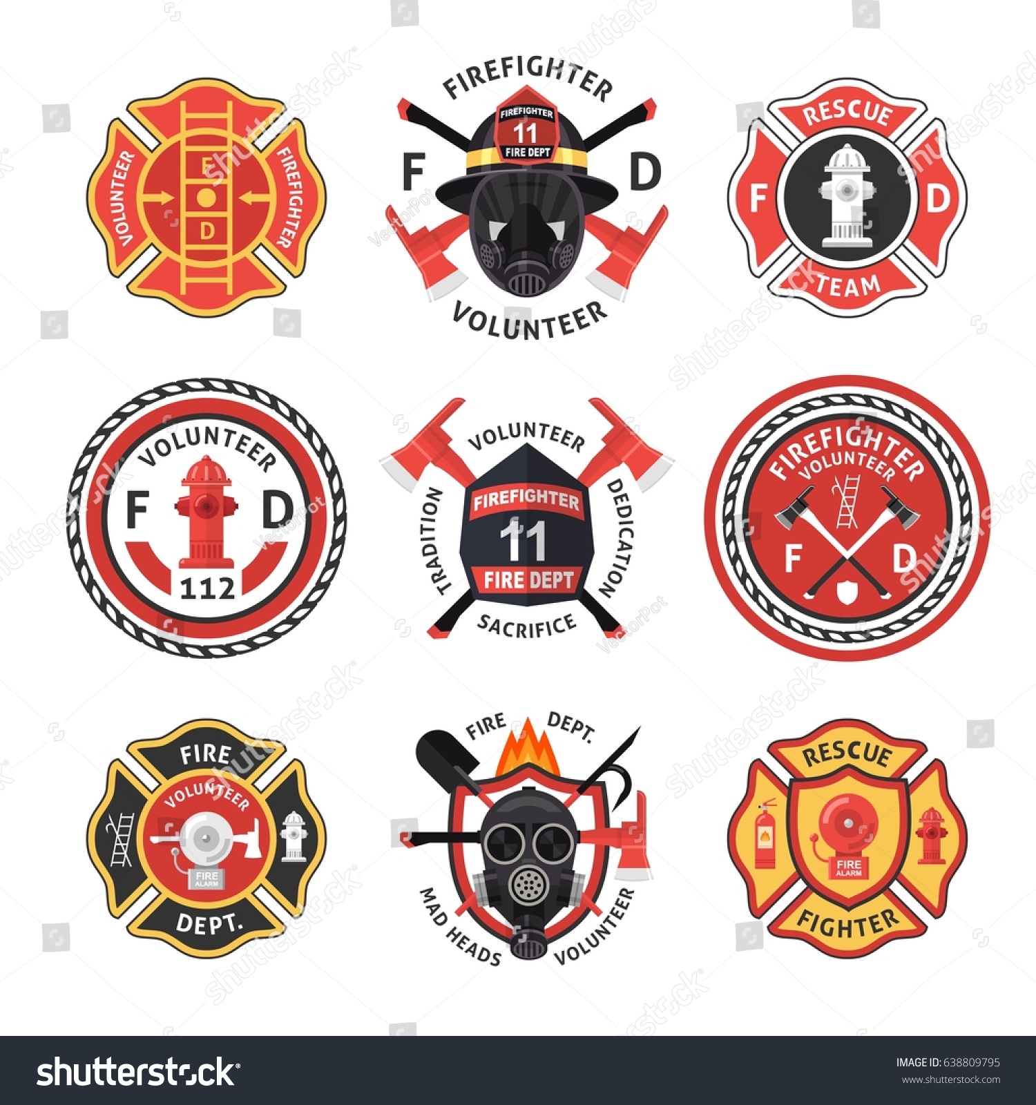 Firefighter label emblem or sticker set isolated - Royalty Free Stock ...