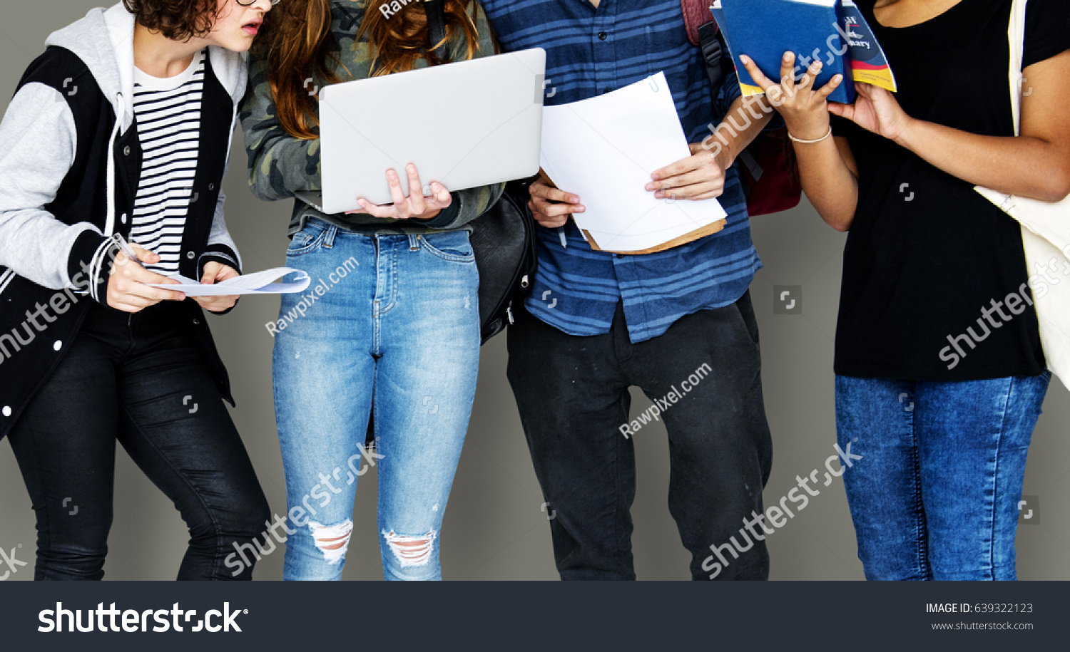 Group of Diverse High School Students Using Digital Devices Studio Portrait #639322123