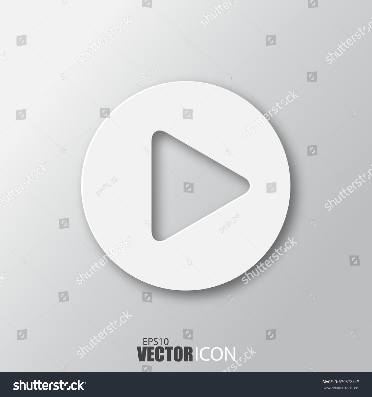 Play icon in white style with shadow isolated on grey background. For your design, logo. Vector illustration. #639578848