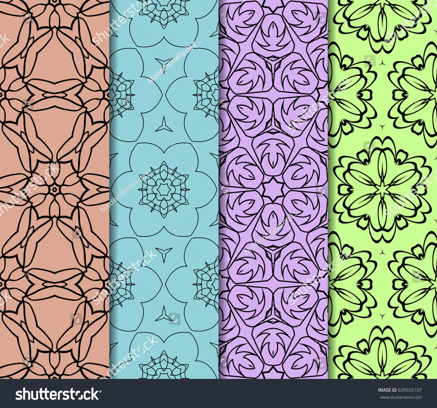 set of original geometric floral patterns. modern ornament. vector illustration for design invitation, background, wallpaper #639926107