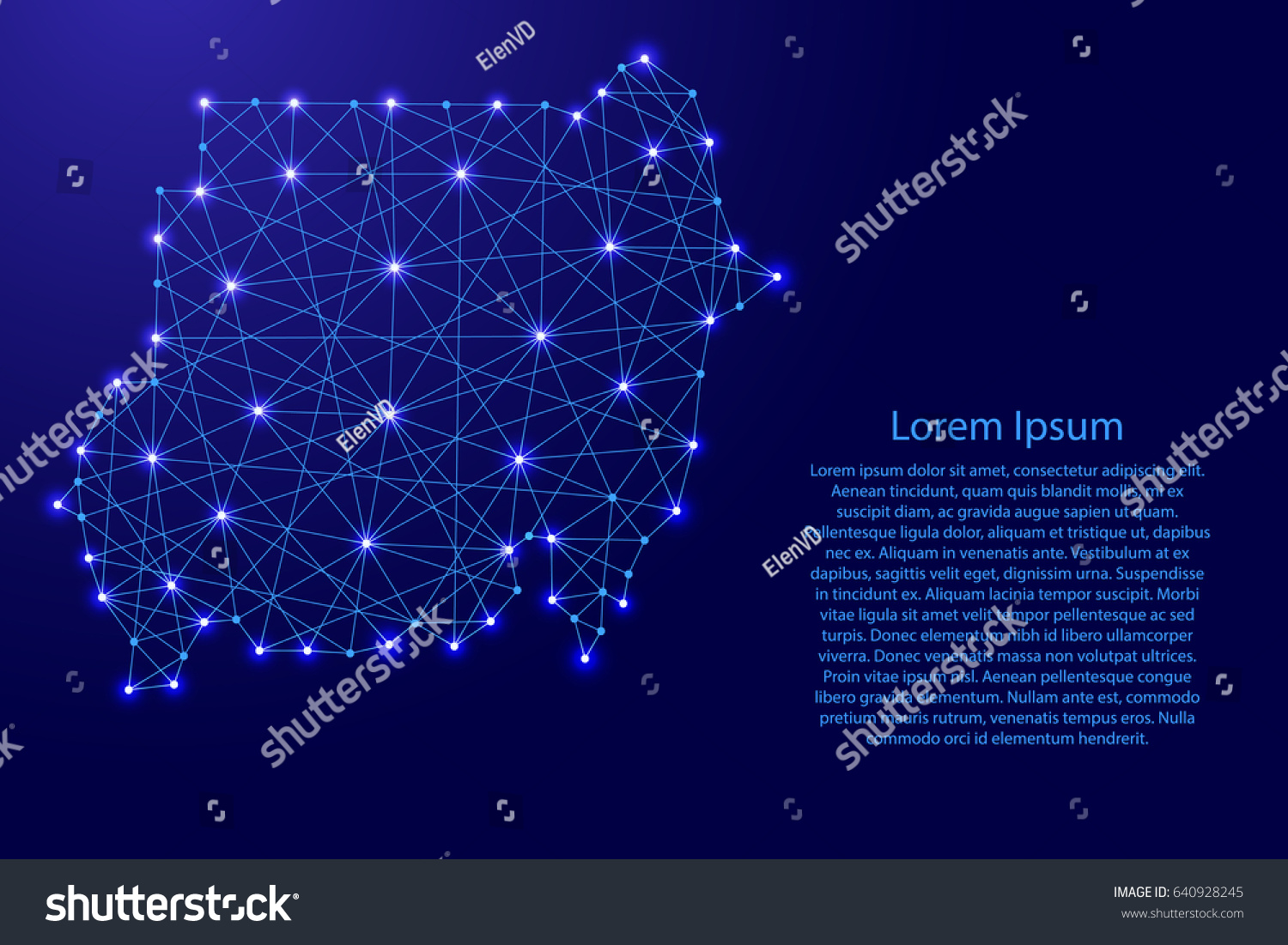 Map of Sudan from polygonal blue lines and glowing stars vector illustration #640928245
