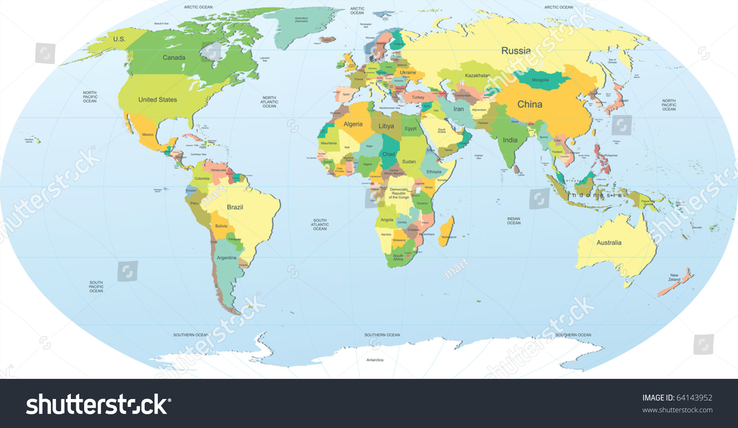 highly detailed political world map - Royalty Free Stock Photo 64143952 ...