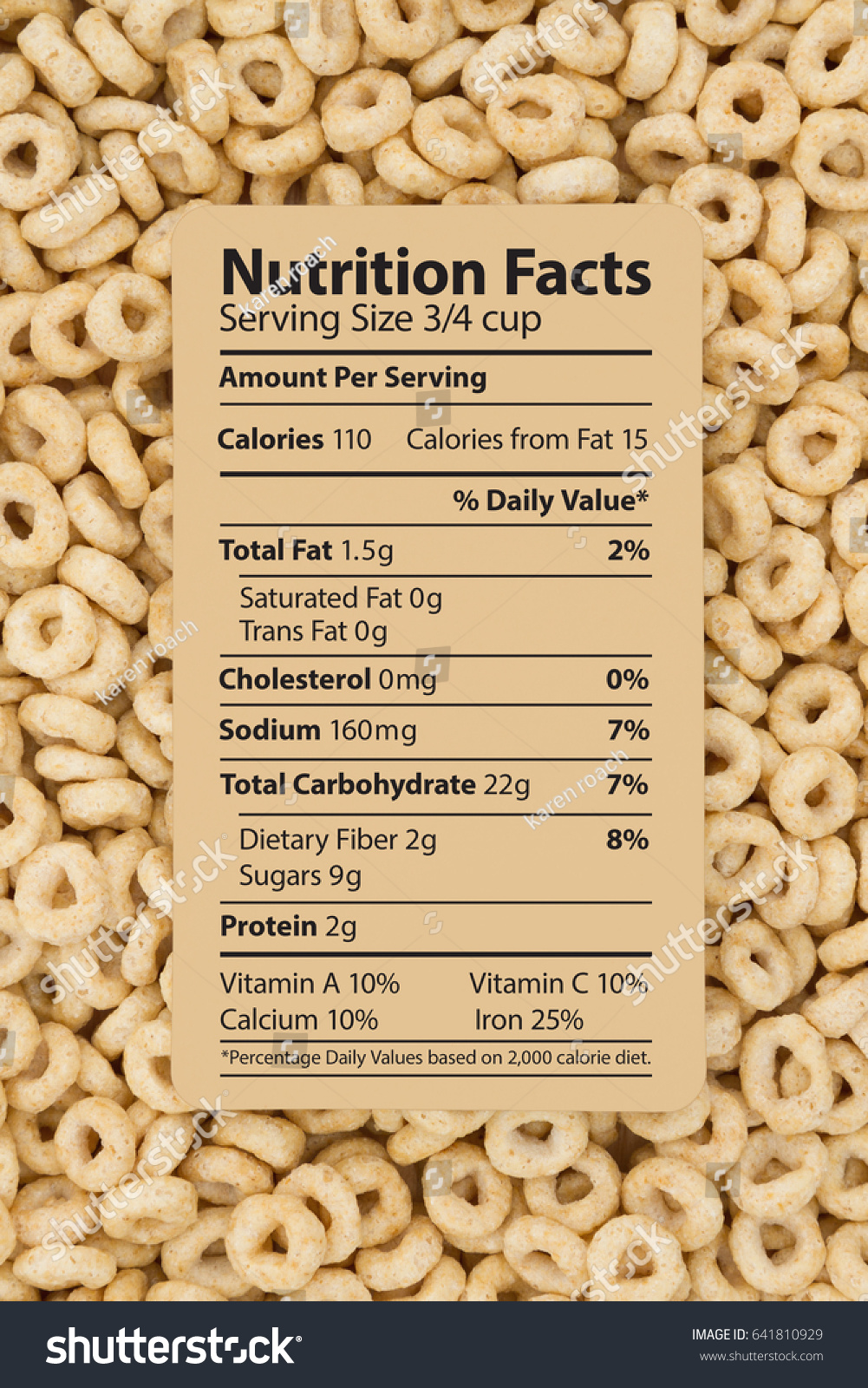 Cereal is a healthy breakfast, Healthy oats cereal with text of a nutrition label on a card #641810929
