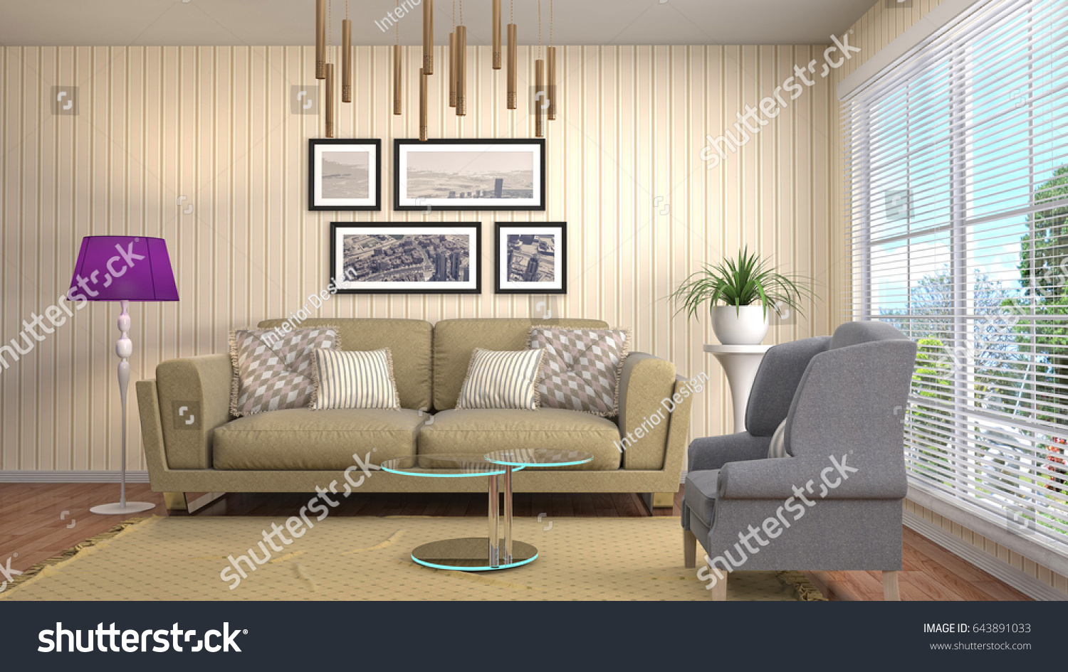 Interior living room. 3d illustration #643891033