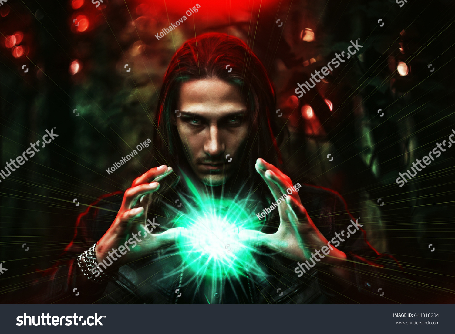 Long haired white male with a mystical glowing orb to signify power, magic, spirituality and so forth #644818234