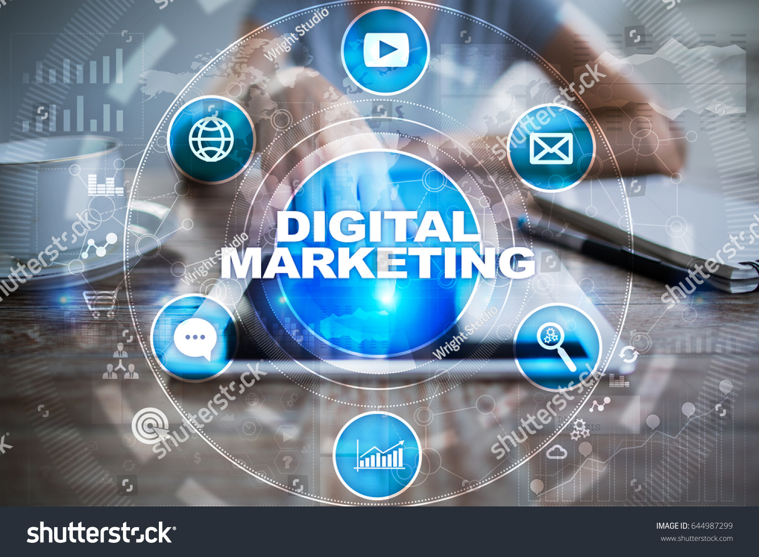 DIgital marketing technology concept.. Internet. Online. Search Engine Optimisation. SEO. SMM. Advertising. #644987299