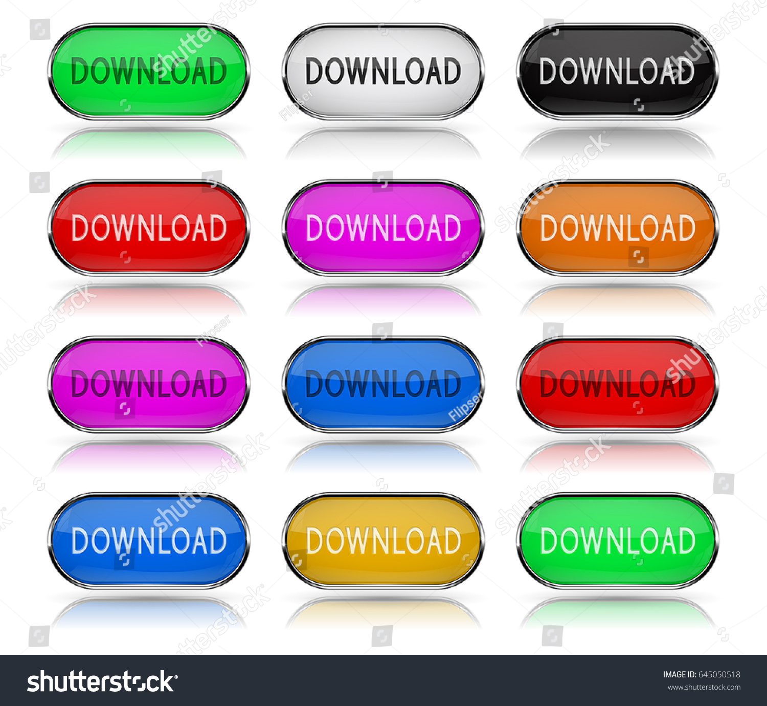 DOWNLOAD colored buttons. Pairs of normal and active icons. Vector 3d illustration #645050518