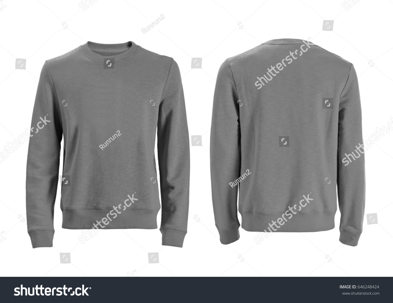 Men's long sleeve t-shirt with front and back views isolated on white with clipping path #646248424