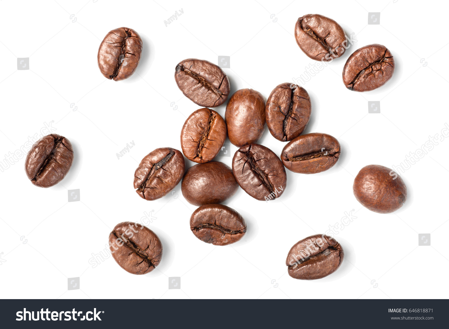 roasted coffee beans on white, top view #646818871