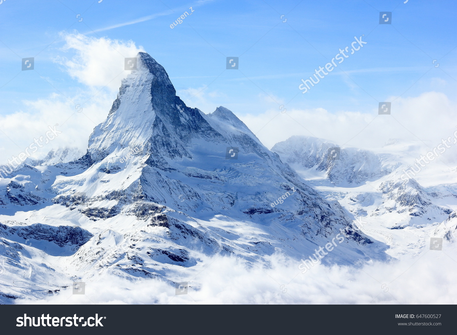 View of the Matterhorn from the Rothorn summit station. Swiss Alps, Valais, Switzerland. #647600527