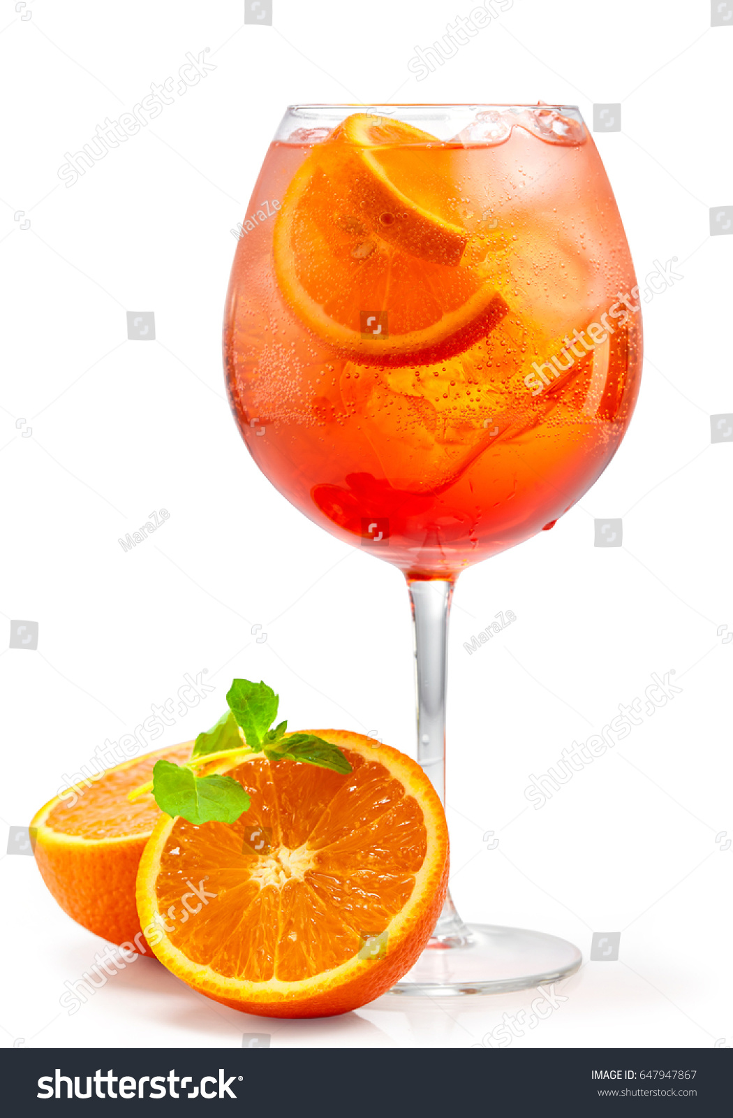 glass of aperol spritz cocktail isolated on white background #647947867