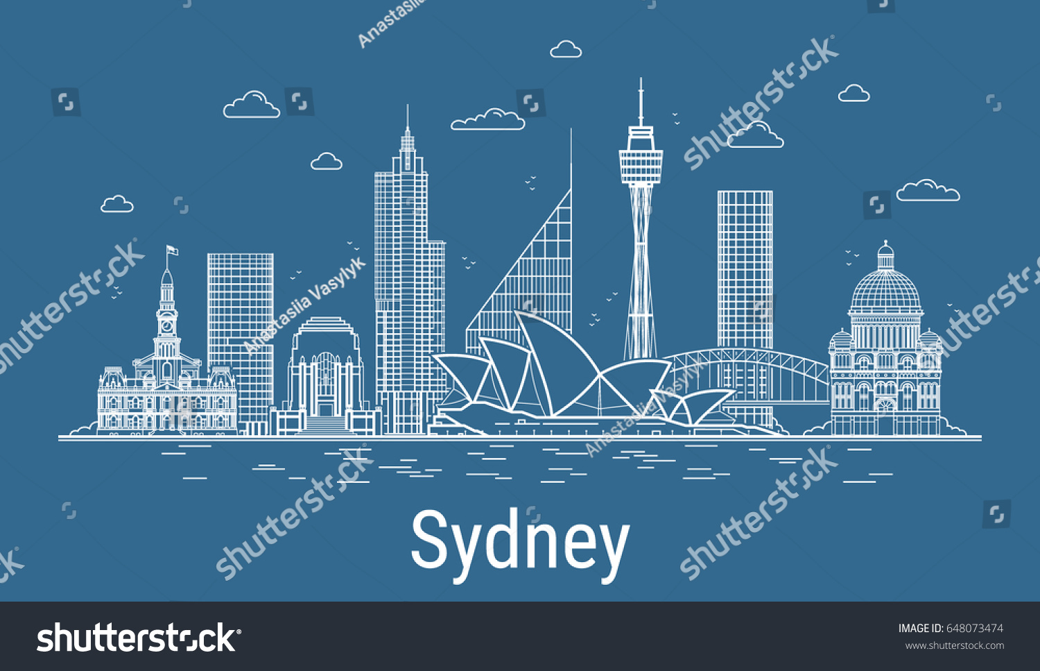 Sydney City, Line Art Vector Illustration With - Royalty Free Stock 