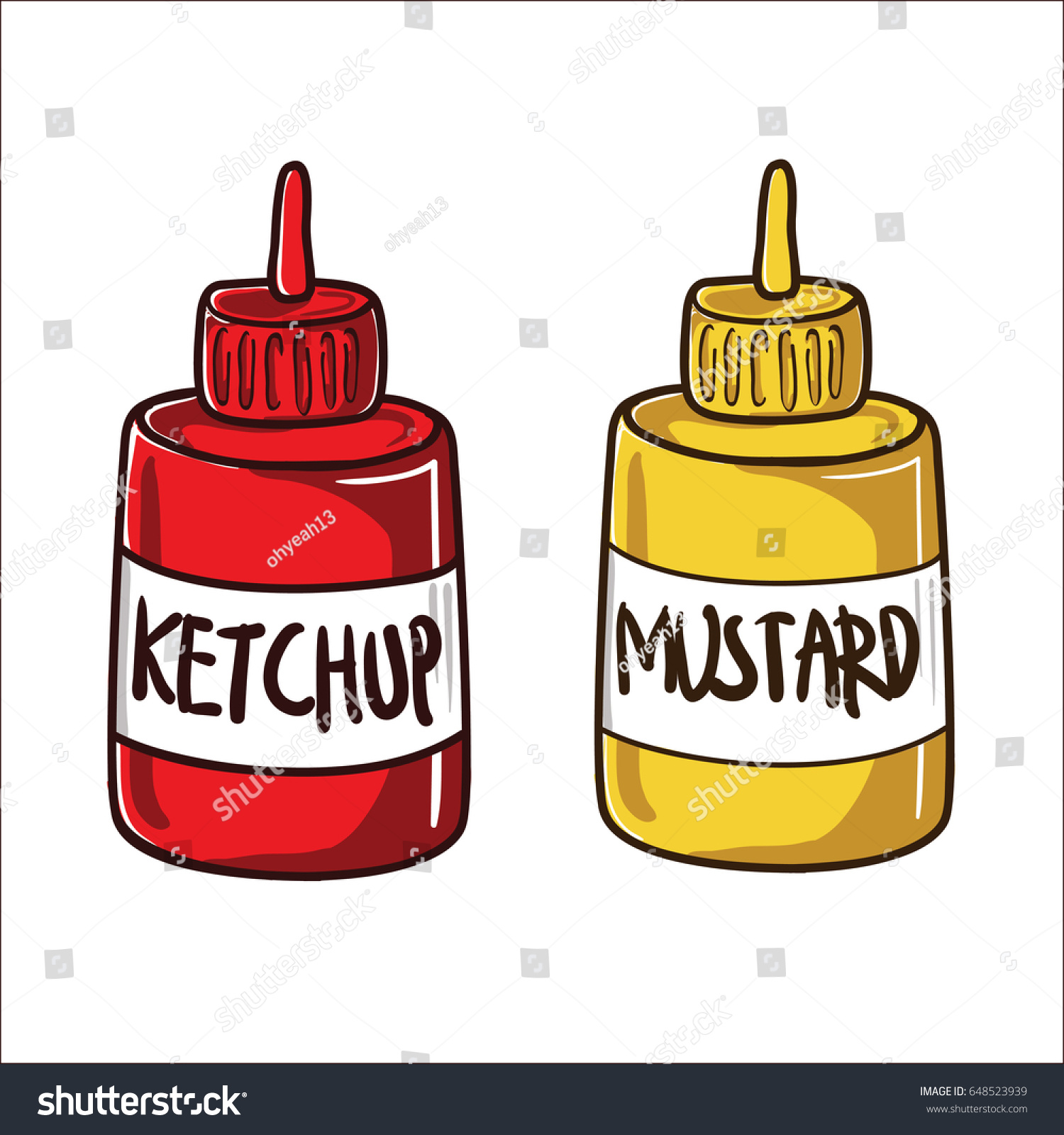 Cartoon Ketchup And Mustard On Bottle Vector Royalty Free Stock Vector 648523939 5717