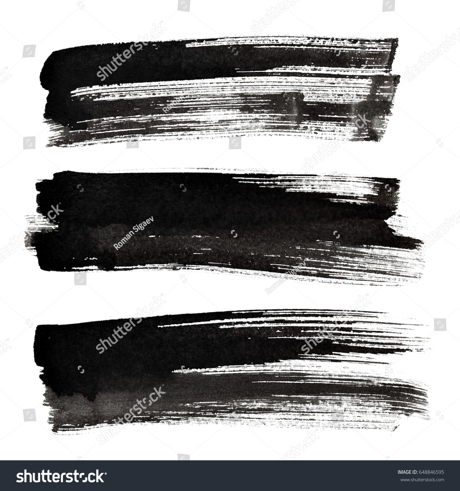 Set of black ink brush strokes isolated on the white background #648846595