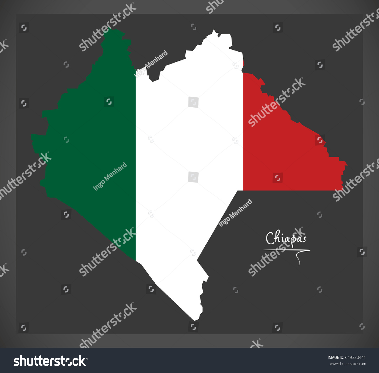 Chiapas Map With Mexican National Flag Royalty Free Stock Vector 649330441 1543