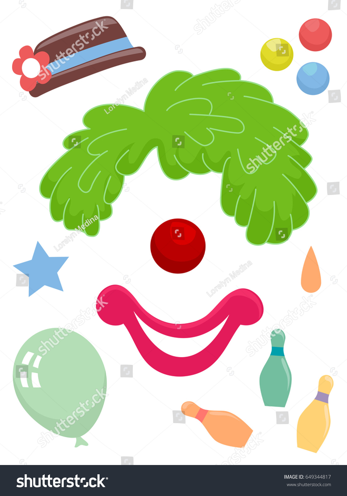 Illustration of Funny Face Clown Elements - Royalty Free Stock Vector ...