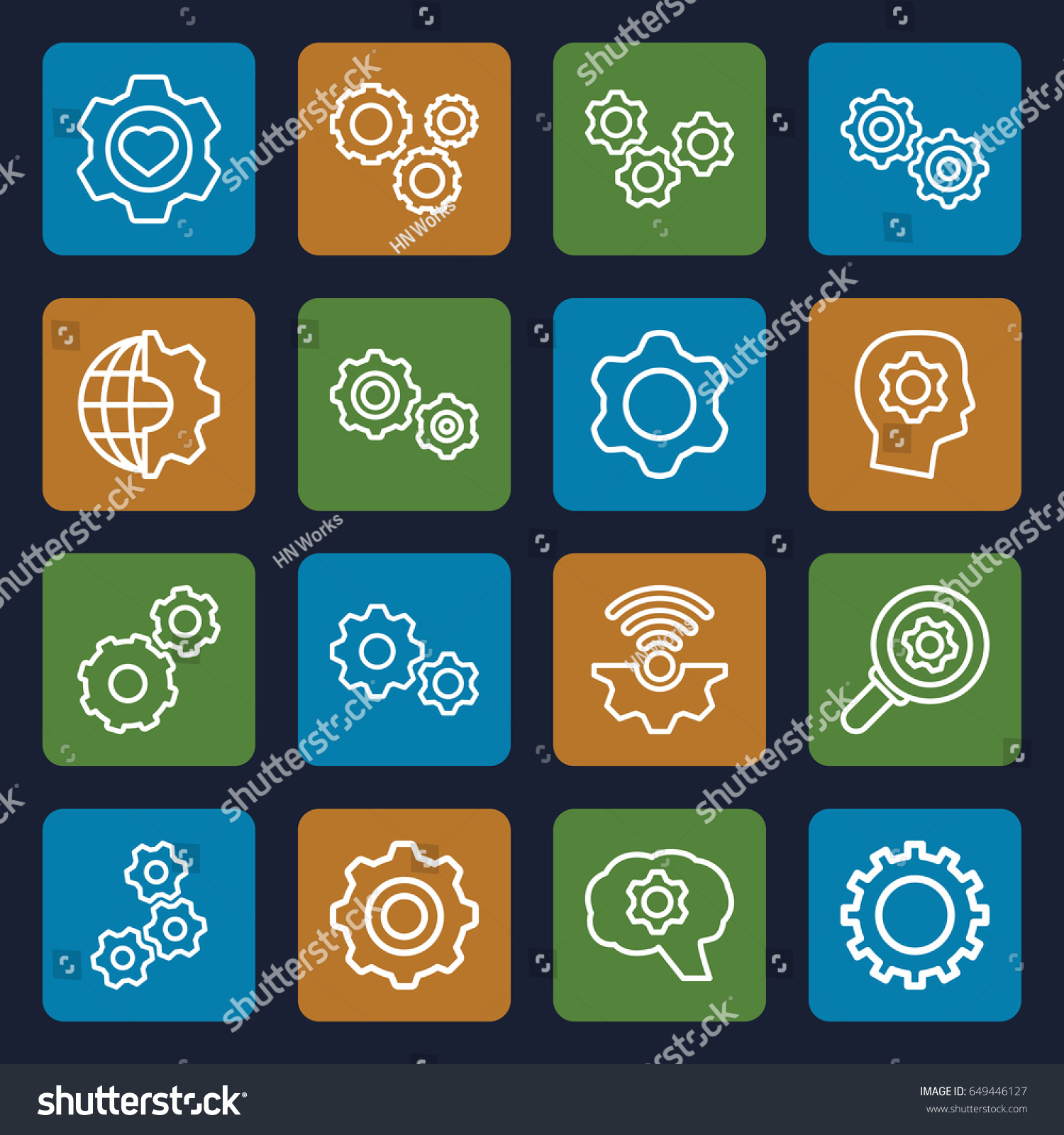Gears icons set. set of 16 gears outline icons such as gear #649446127