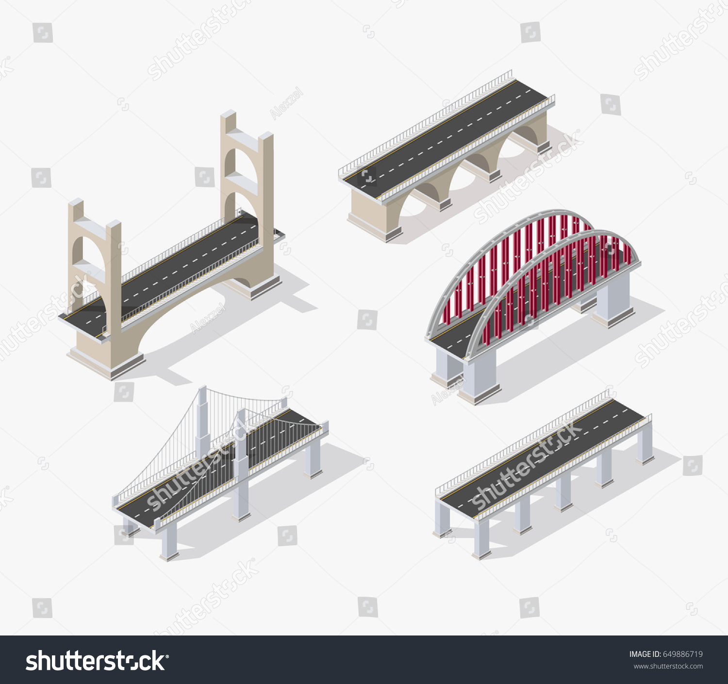 The bridge skyway of urban infrastructure is isometric for games, applications of inspiration and creativity. City transport organization objects in 3D dimensional form #649886719