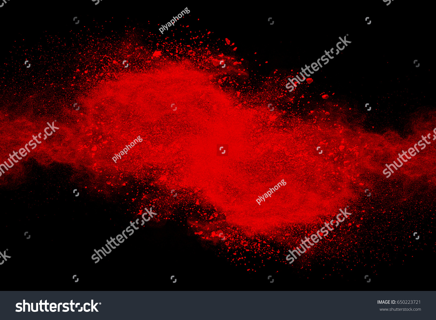 Red powder explosion on black background. #650223721