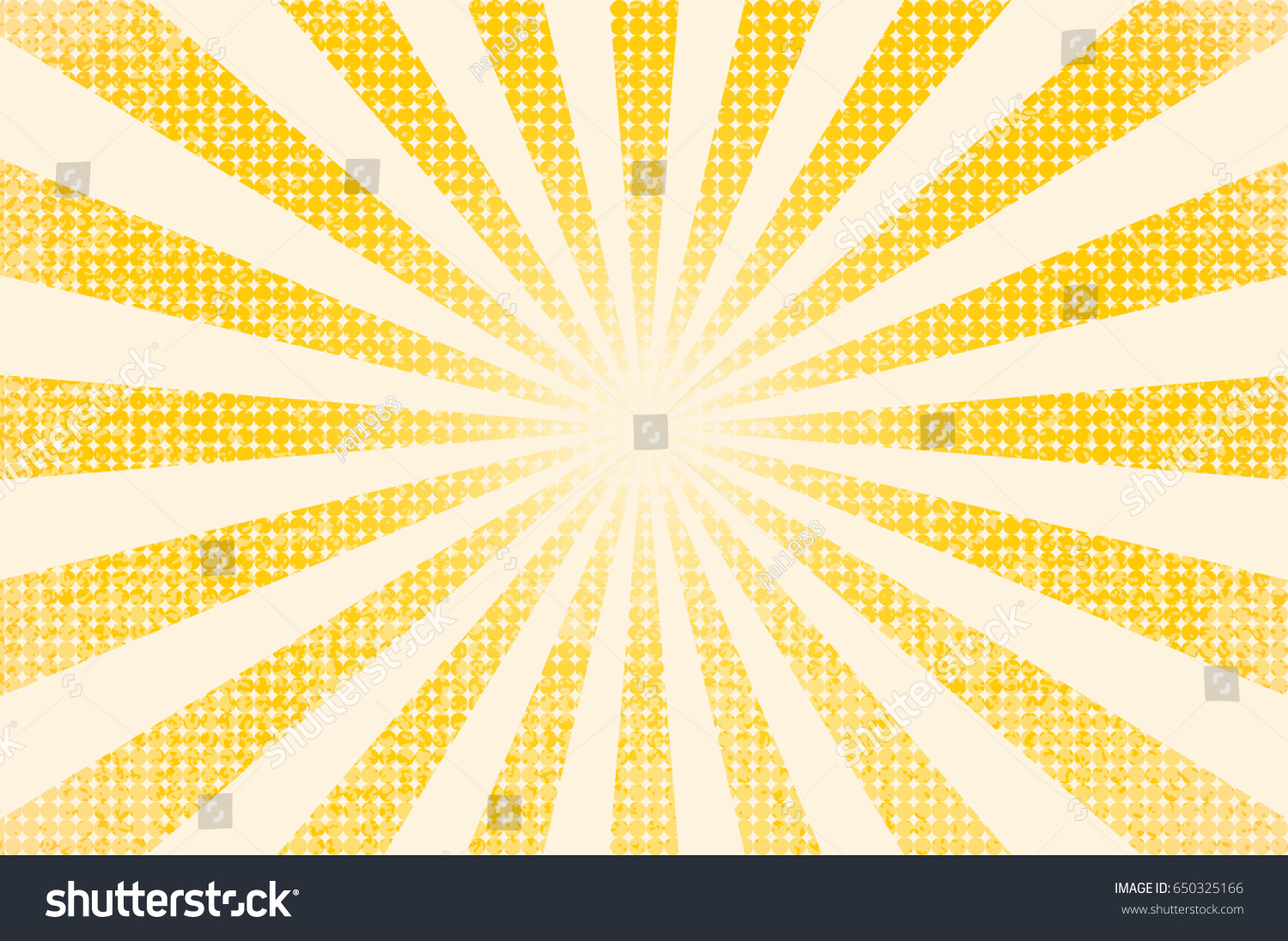 horizontal vector illustration of a grunge background of yellow color. divergent rays. the simulation of old printed materials. #650325166