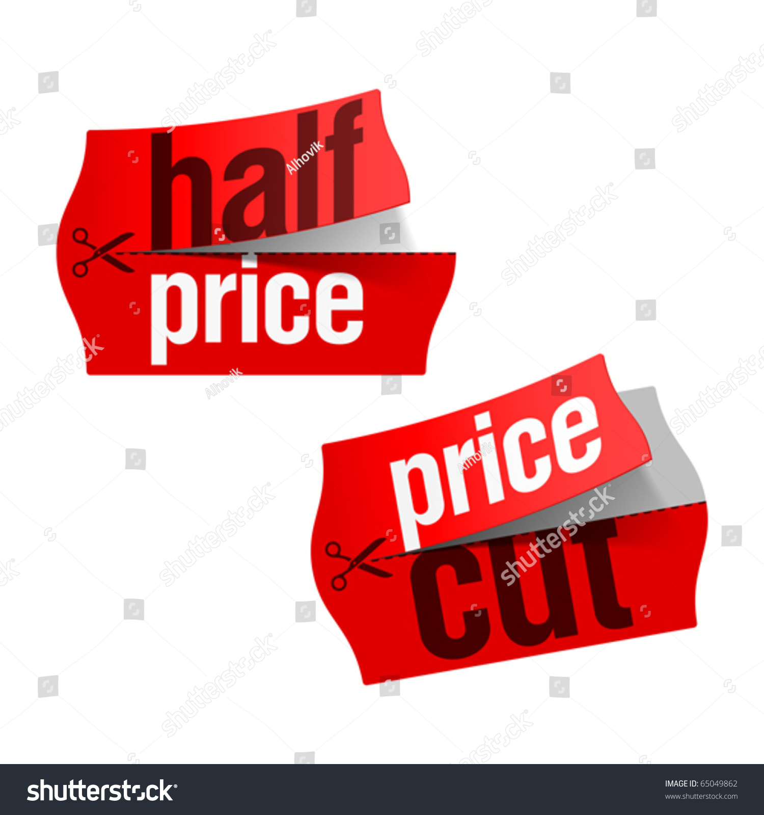 Price cut and Half price stickers. Vector. #65049862