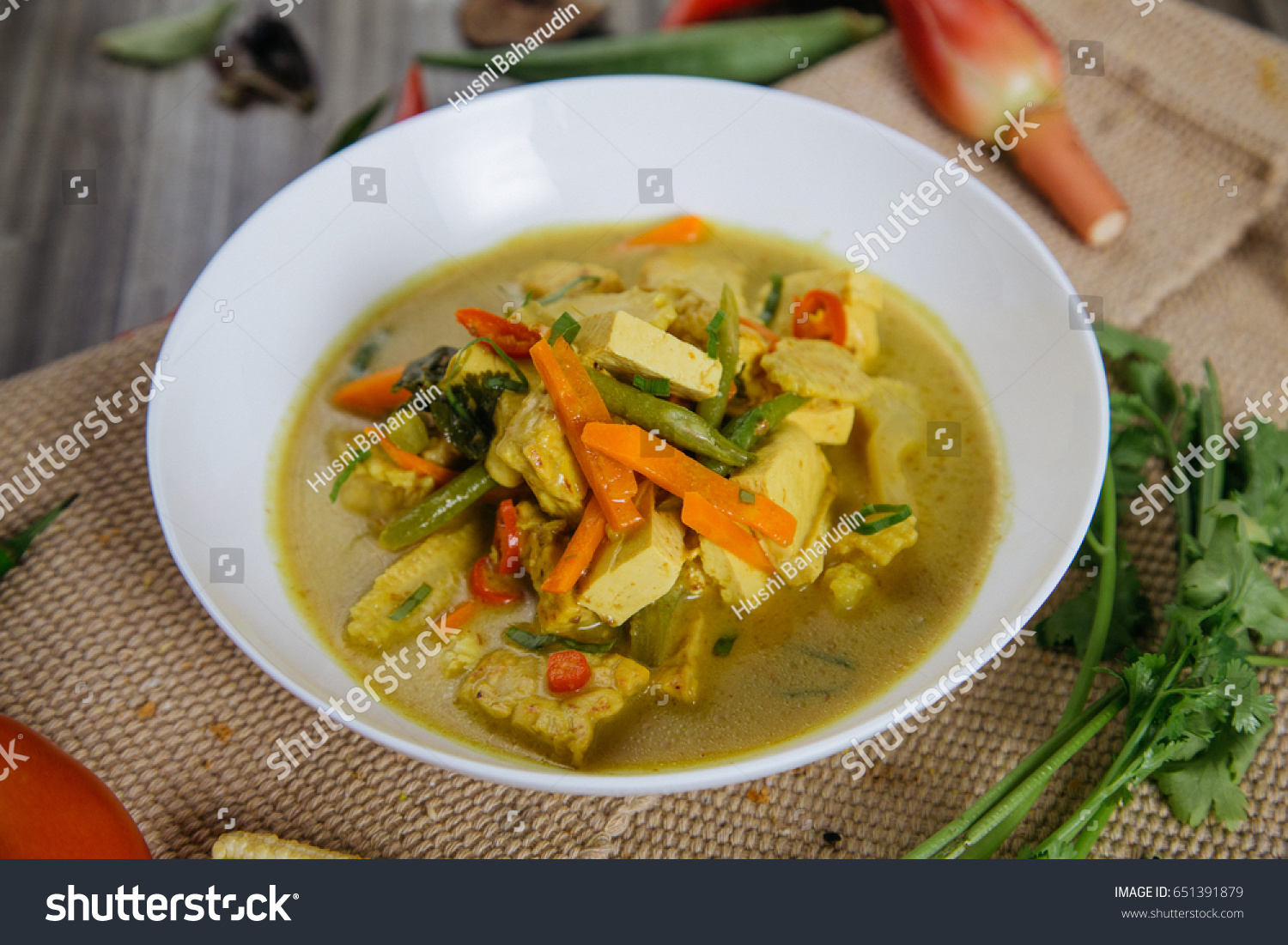 Homemade vegetable tofu spicy dish with selective focus #651391879