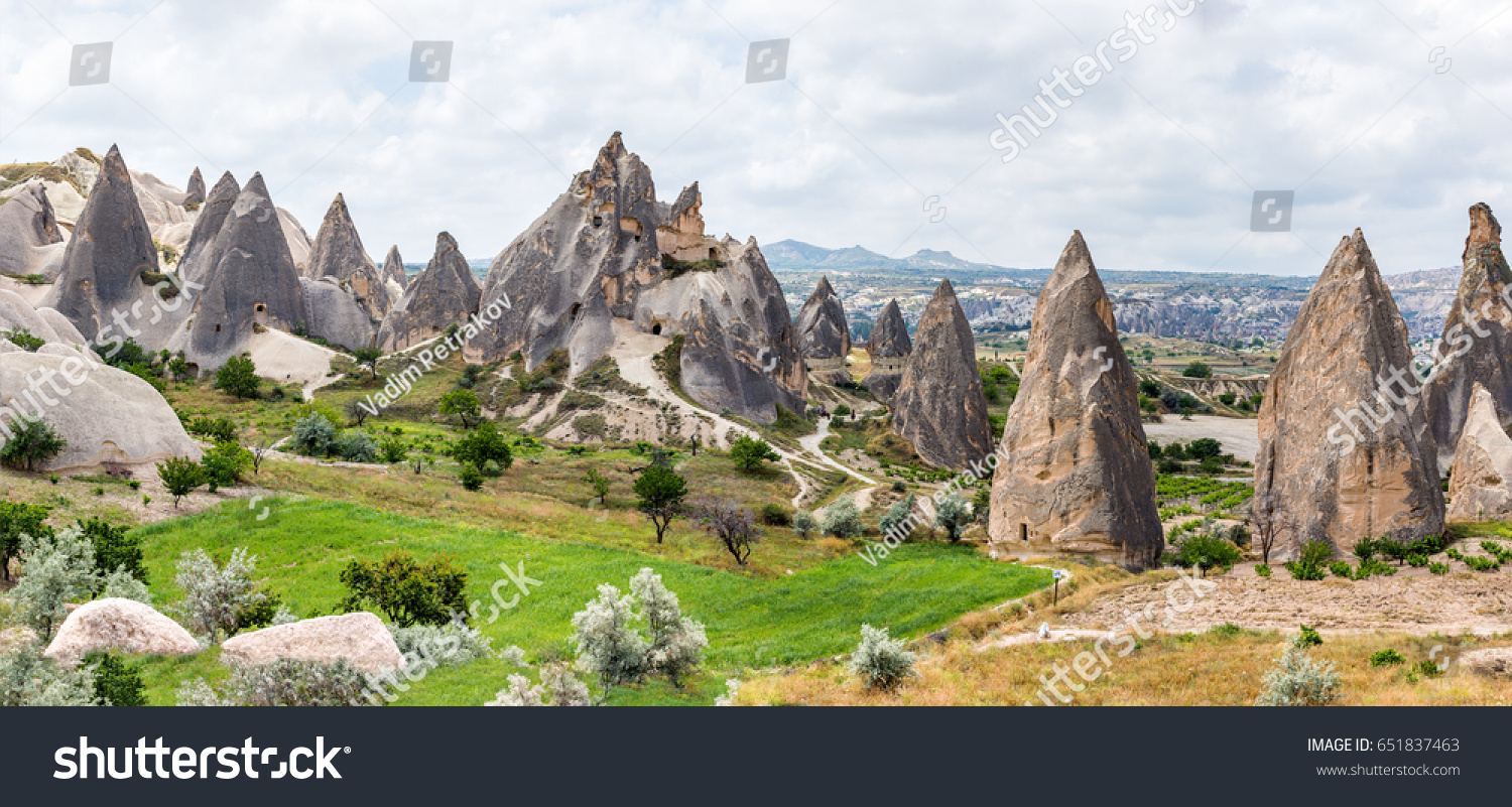 A geological formation consisting of volcanic tuff with cave dwelling. Cave monastery in Goreme Open Air Museum. Cappadocia in Central Anatolia is a UNESCO World Heritage Site since 1985, Turkey. #651837463
