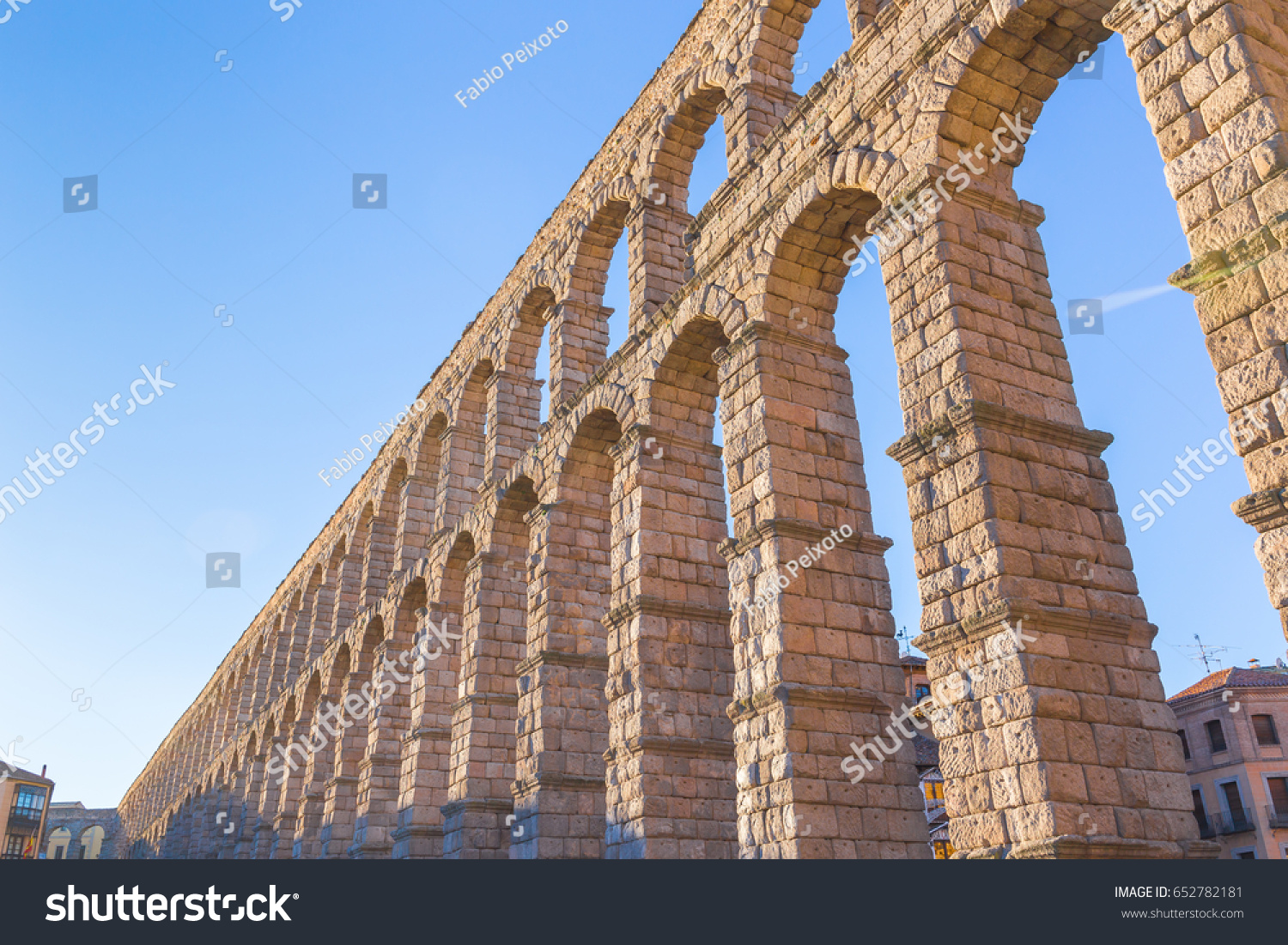 View at Plaza del Azoguejo and the ancient Roman aqueduct in Segovia, Spain V #652782181