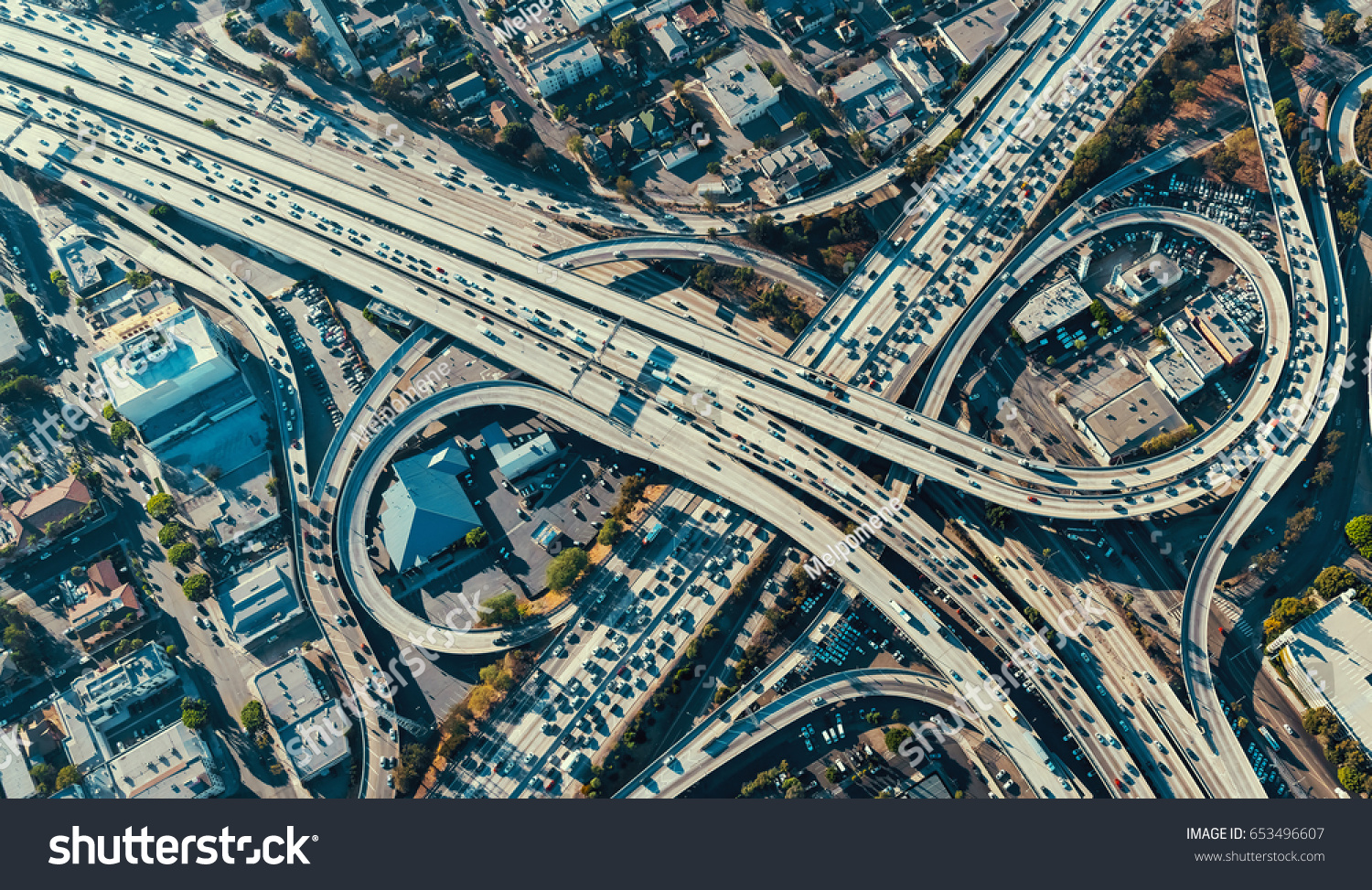 Aerial view of a massive highway intersection in Los Angeles #653496607