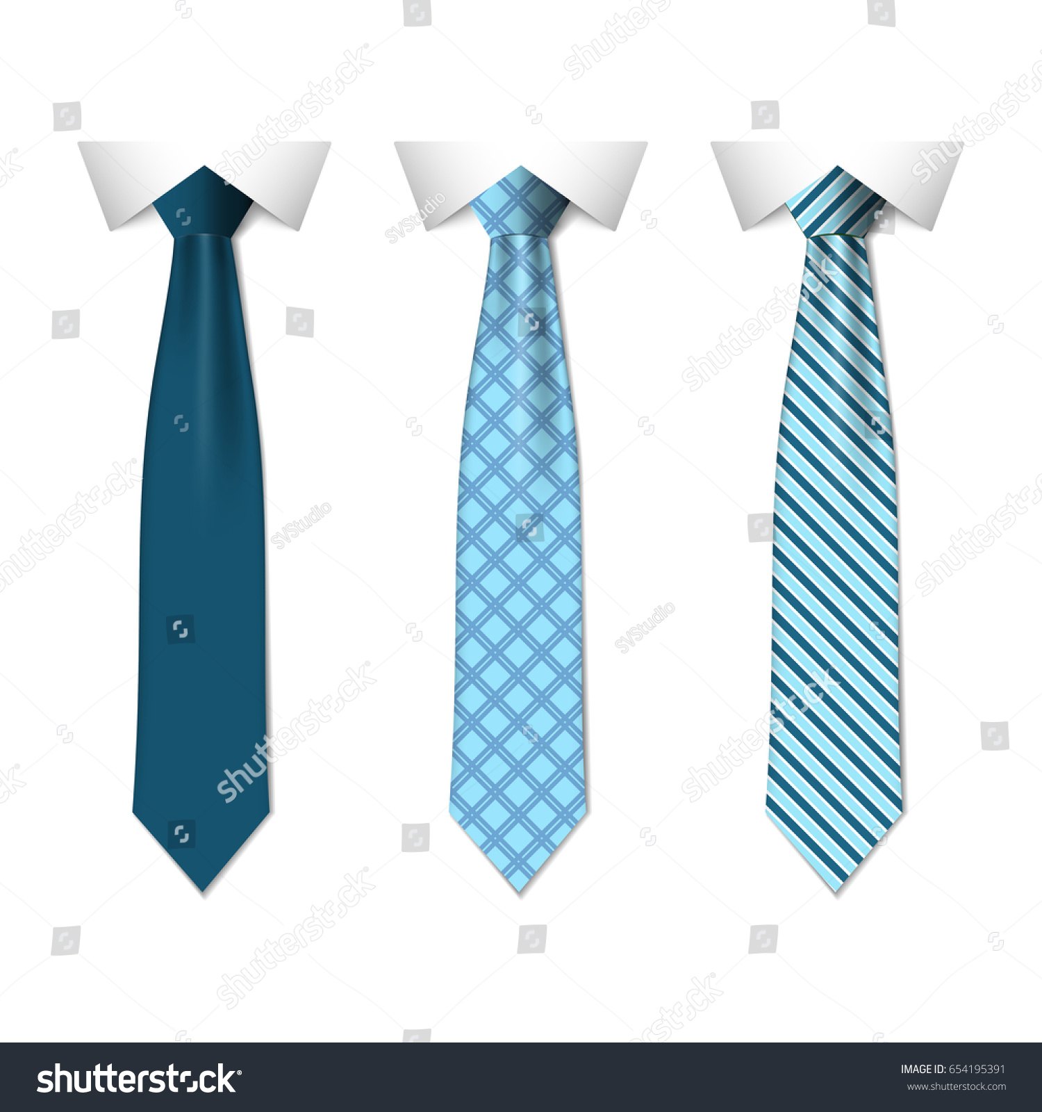 Set different blue ties isolated on white background. Colored tie for men. Vector plain illustration eps10 #654195391
