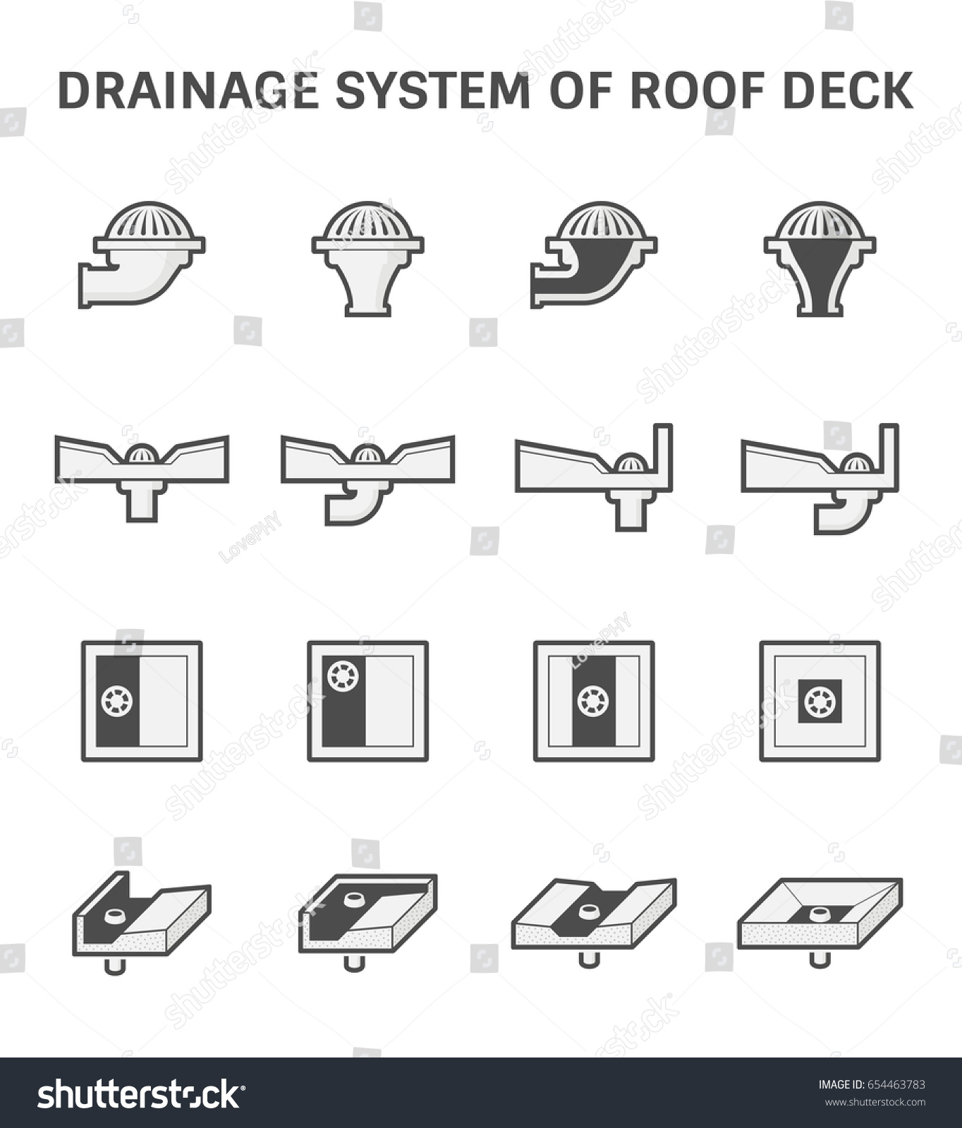 Drainage System Of Roof Deck Icon. May Called - Royalty Free Stock 