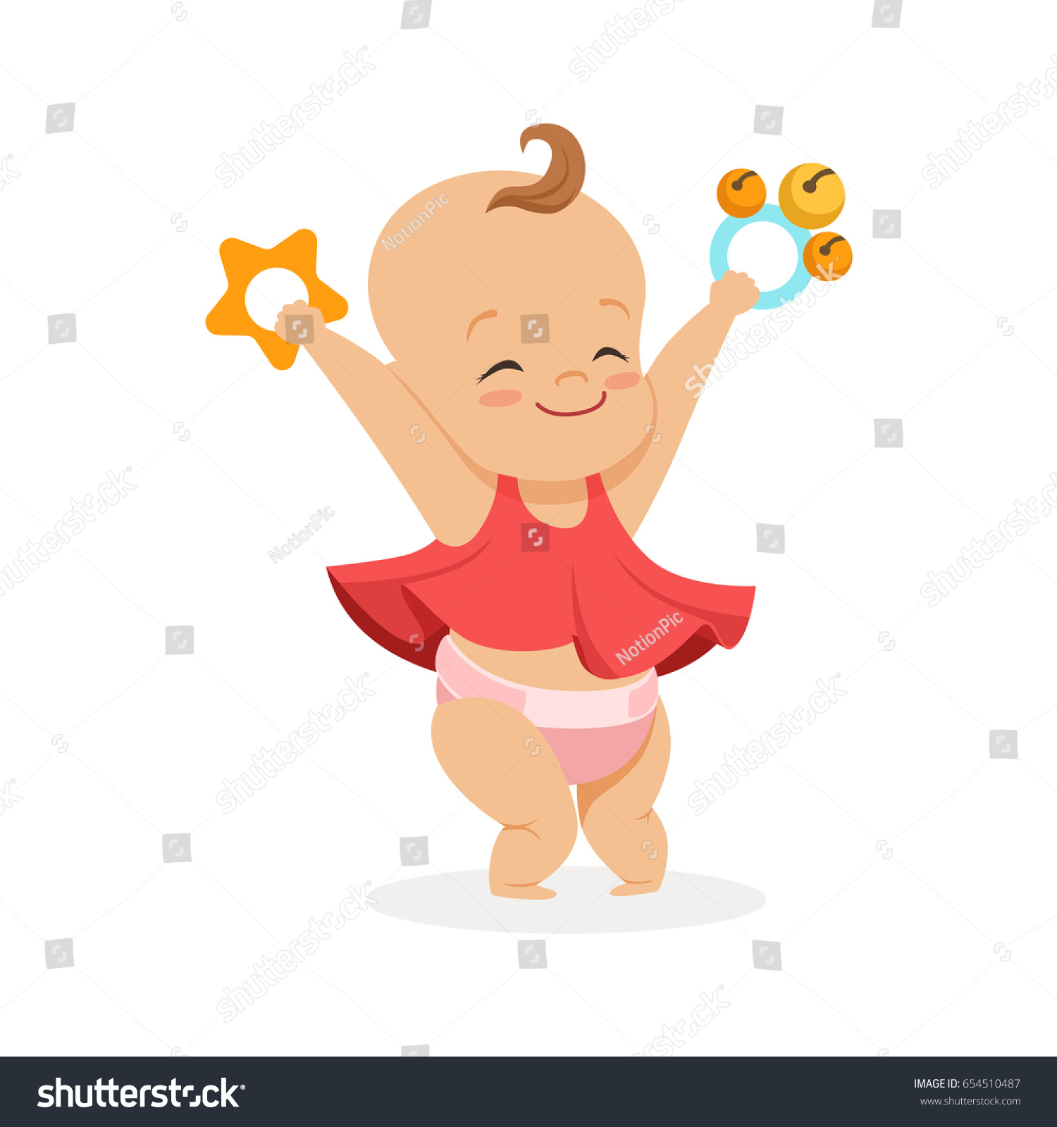 Cute smiling baby girl playing with rattles, - Royalty Free Stock ...