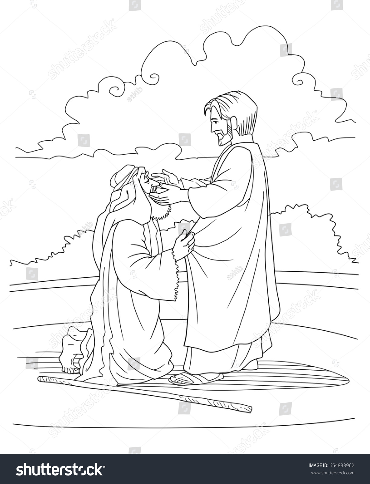 Jesus Christ Heals the Blind Man - Royalty Free Stock Photo 654833962