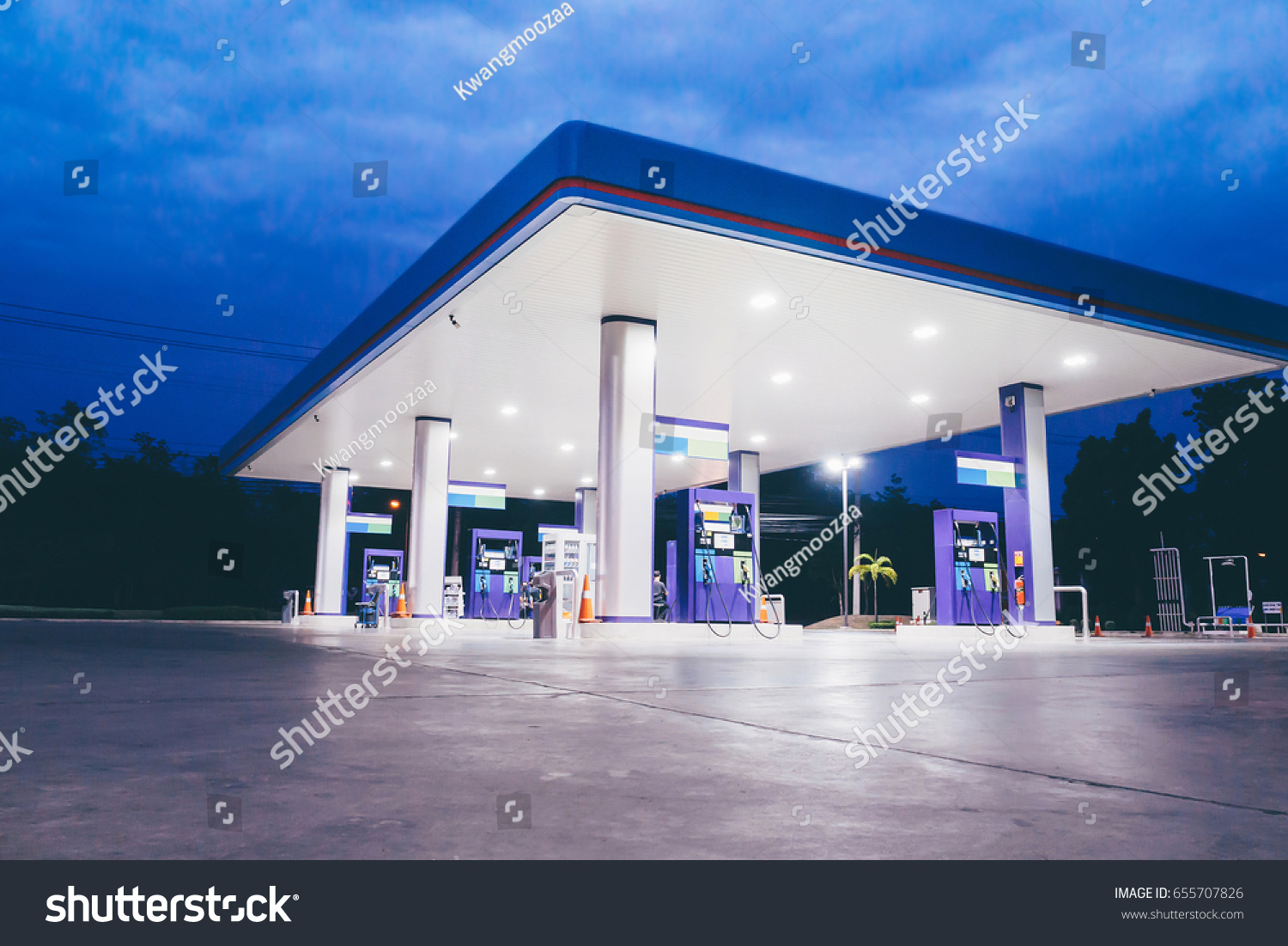 Gas station at night time #655707826