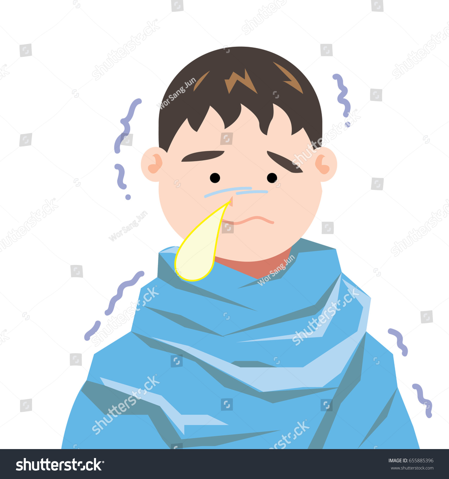 sick child with snot in blanket - Royalty Free Stock Vector 655885396 ...