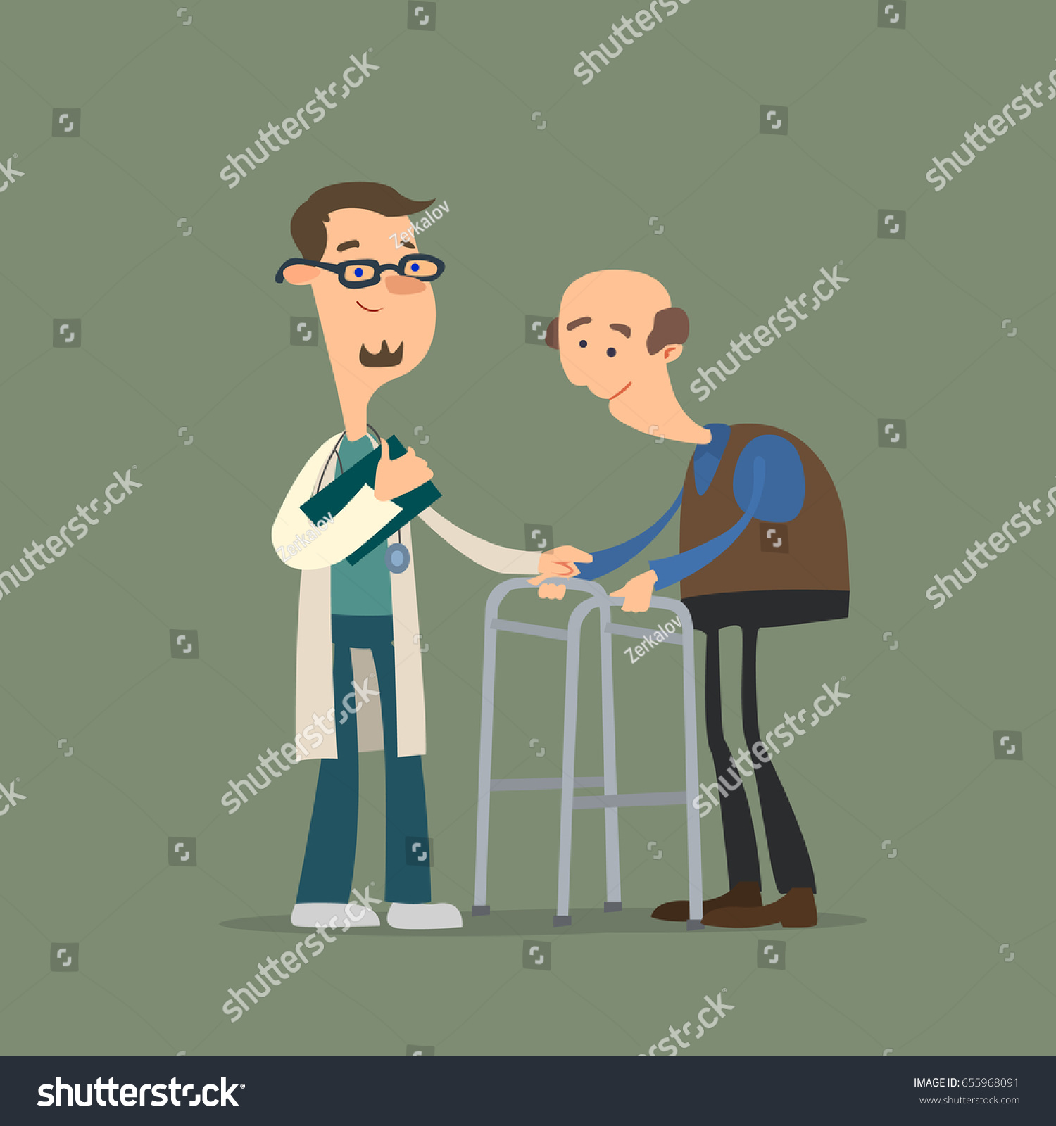 The Old Man And The Doctor. Vector Illustration. - Royalty Free Stock 