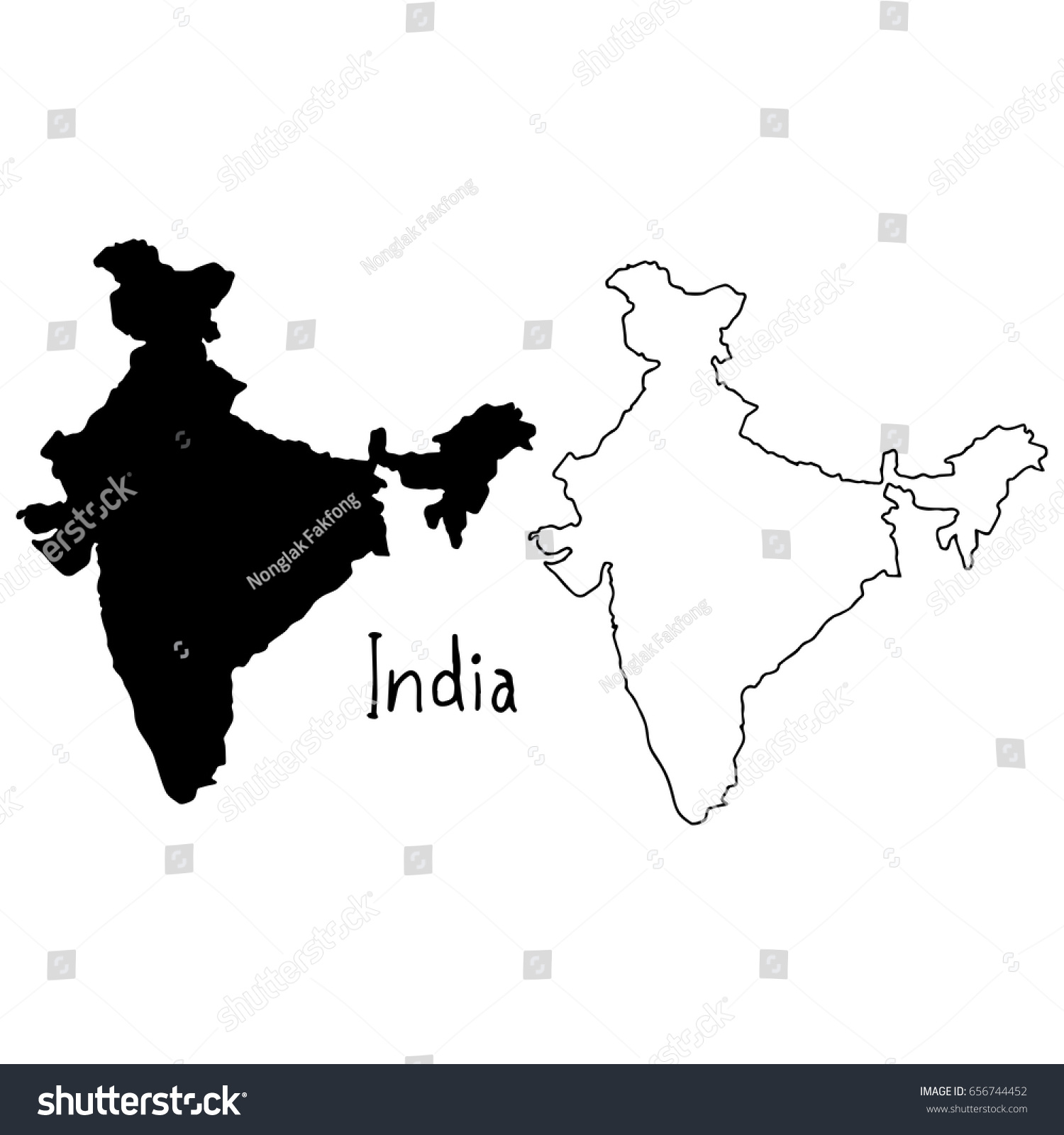 outline and silhouette map of India - vector - Royalty Free Stock ...