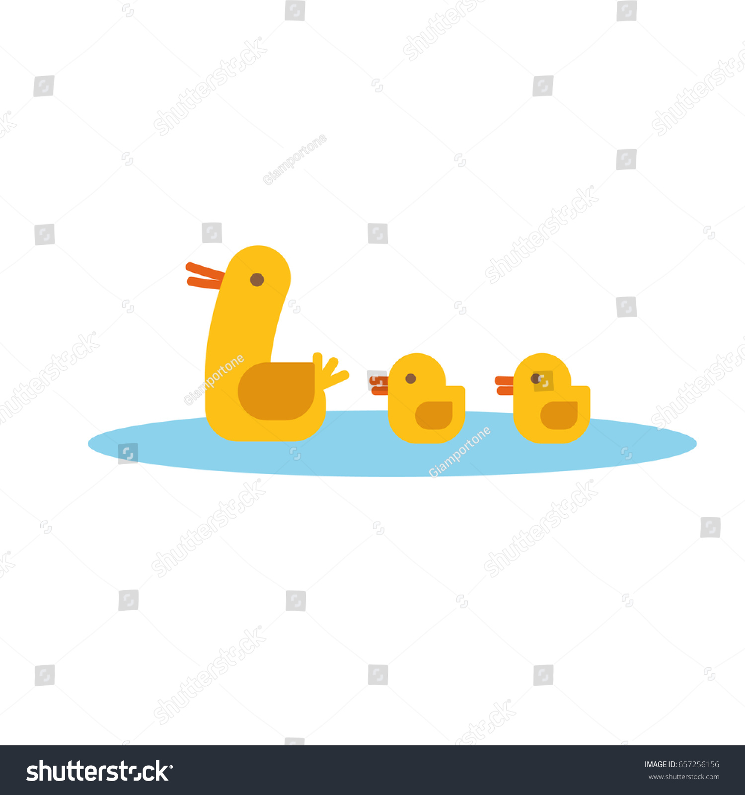 Duck and ducklings swimming in row. Flat design - Royalty Free Stock ...