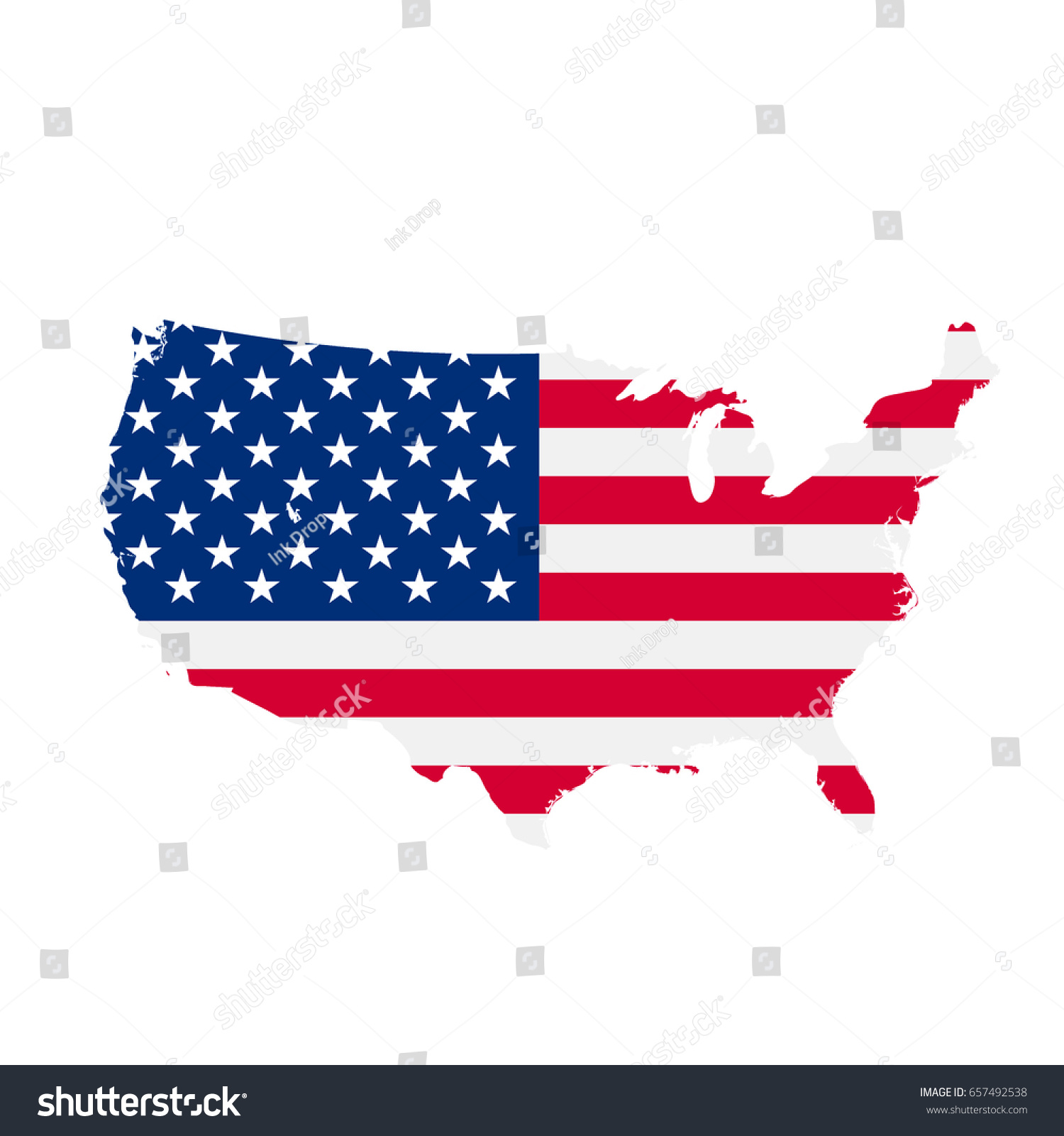 USA flag map. Country outline with national flag - Royalty Free Stock ...