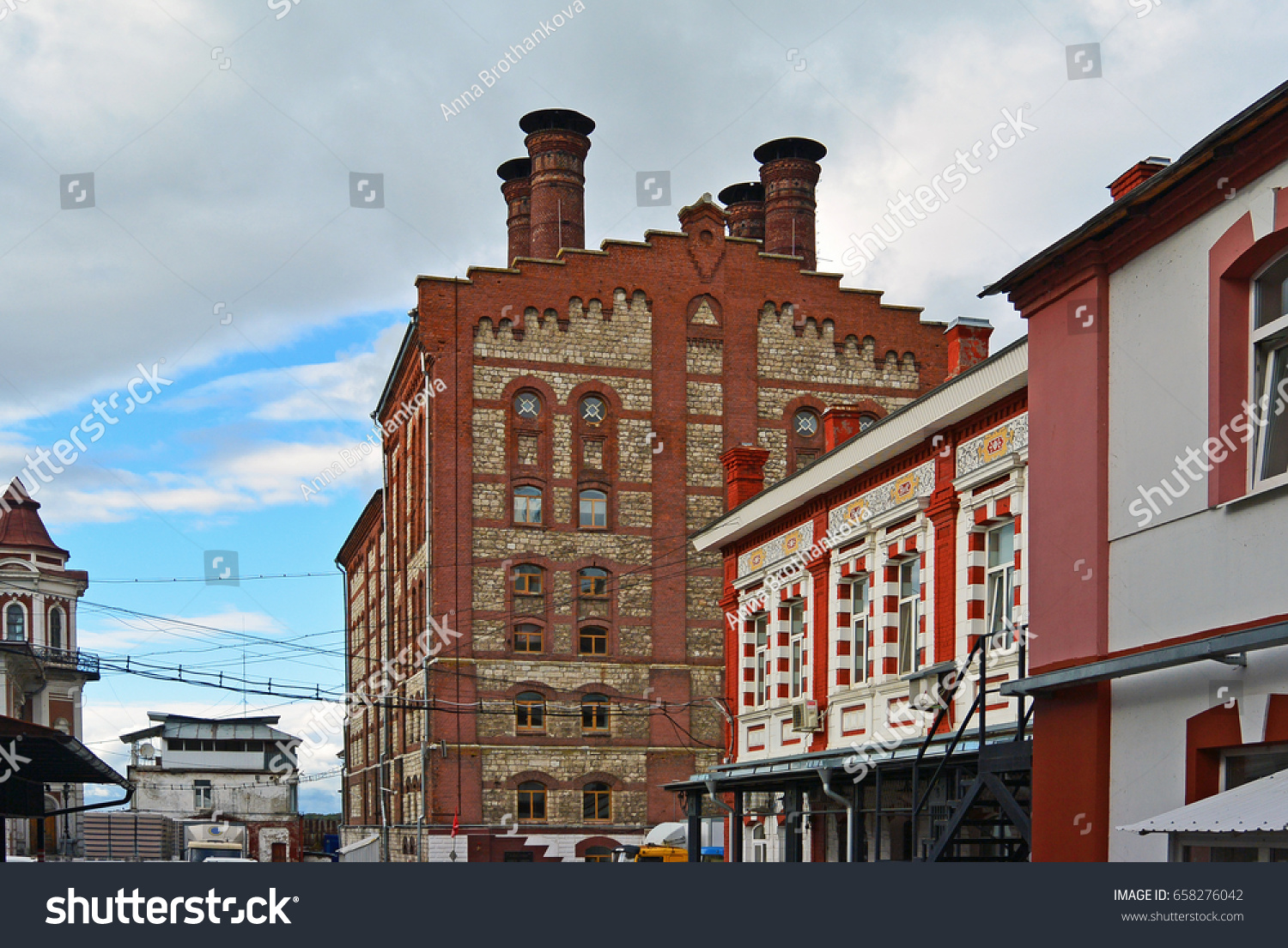 View on old Brewery in Samara city, Russia. The factory is located next Volga river. The factory was founded in 19 th century. #658276042