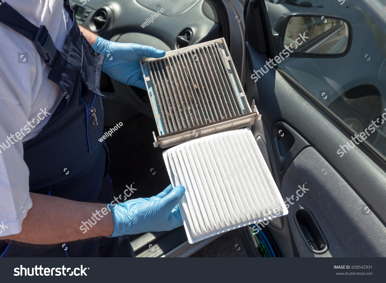 Clean and dirty cabin air filter for car #658542931