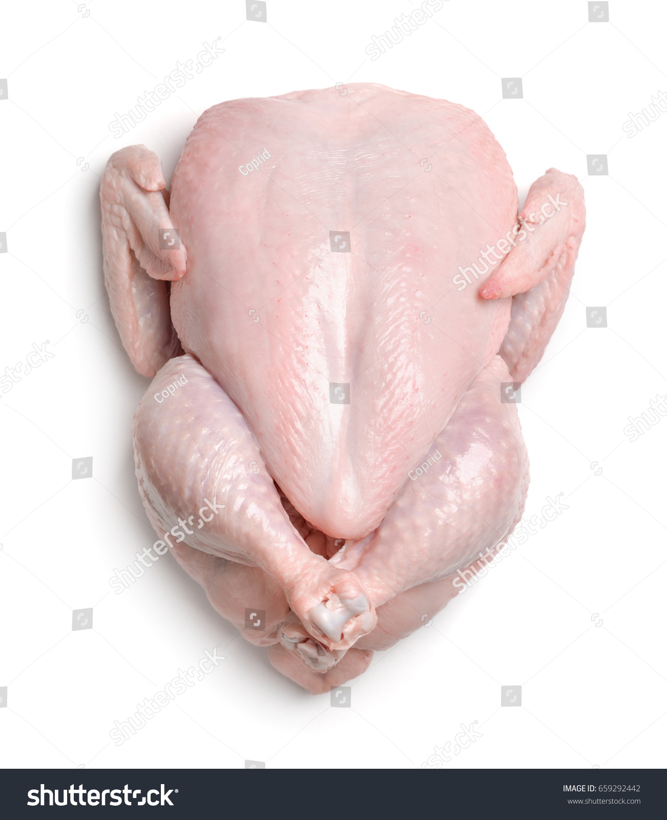 Top view of fresh raw chicken isolated on white #659292442