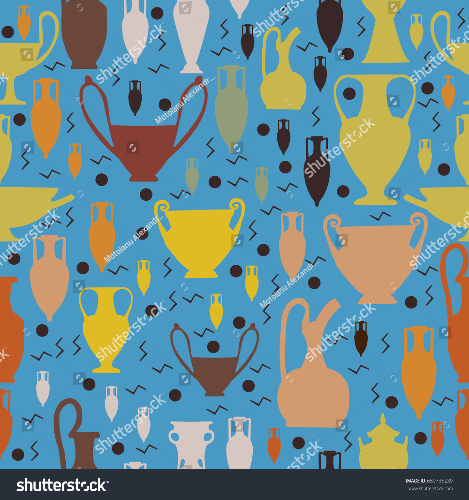 Seamless Amphora And Ancient Pottery Pattern Royalty Free Stock Vector 659735239