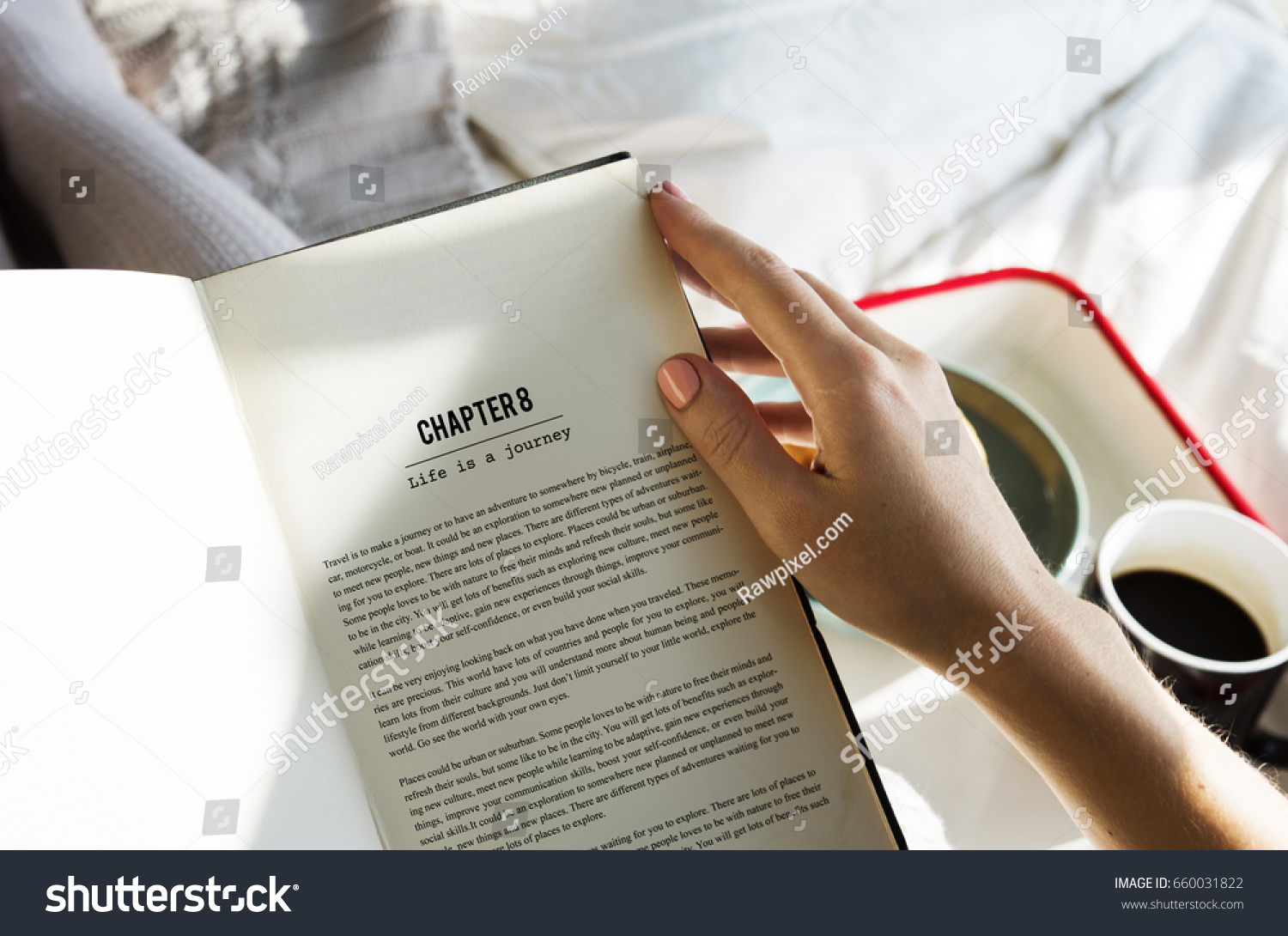 Woman Reading Book Novel On Bed Morning #660031822