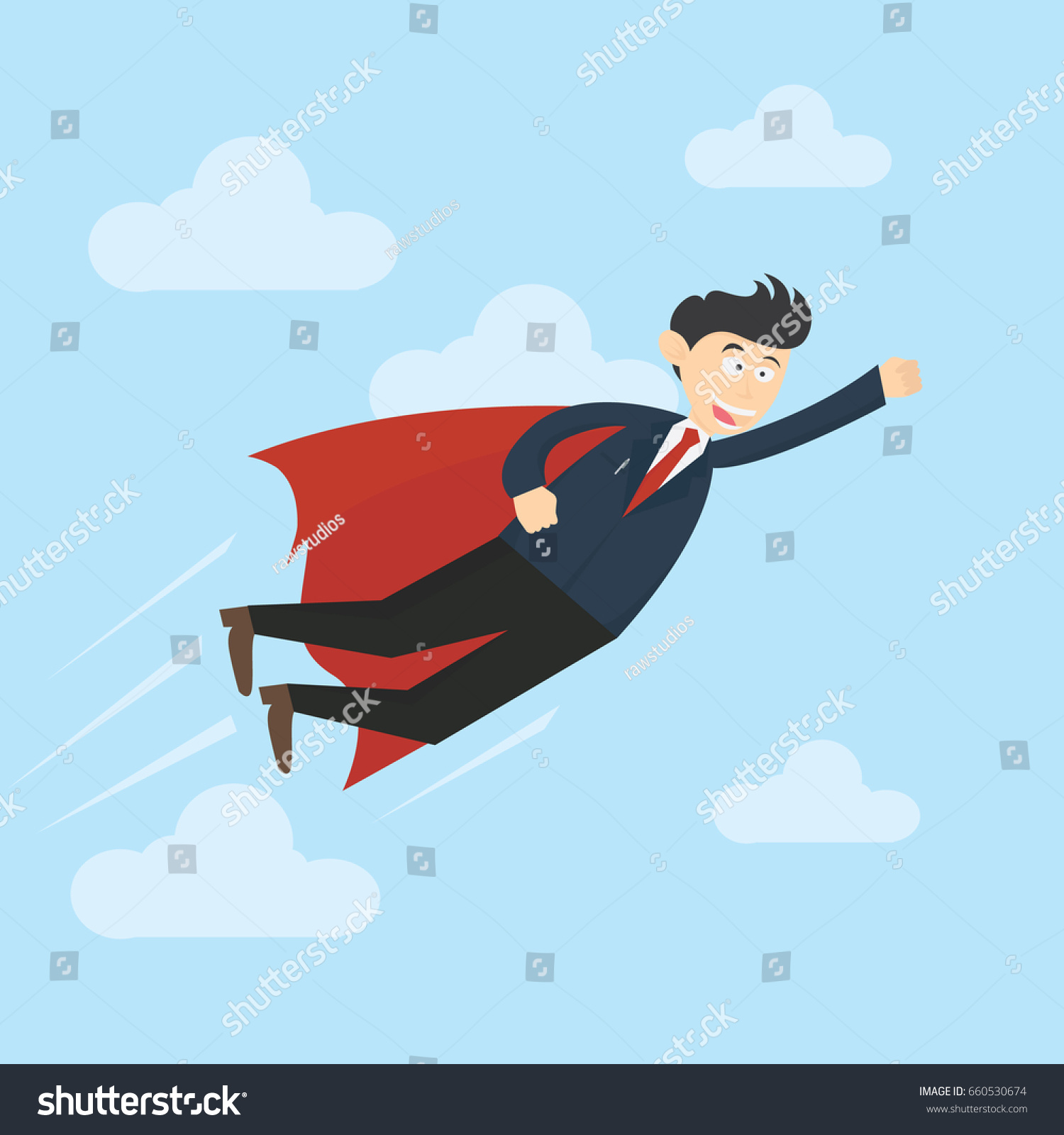 super businessman flying with red cape to - Royalty Free Stock Vector ...