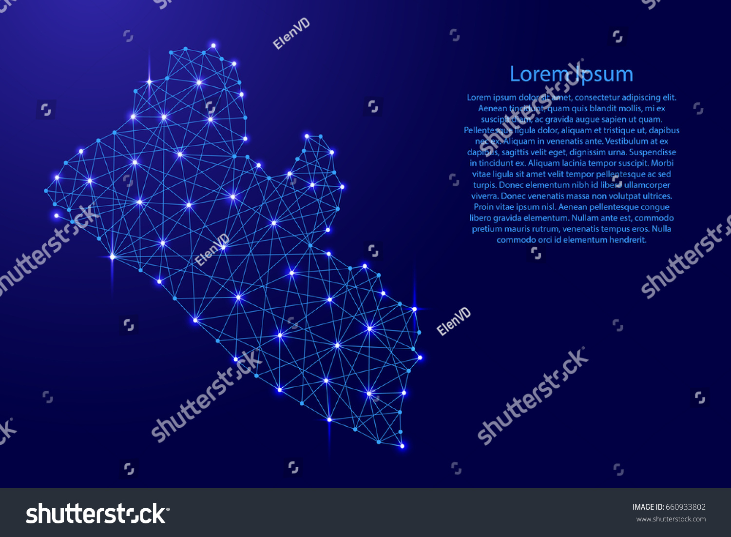 Map of Liberia from polygonal blue lines and glowing stars vector illustration #660933802