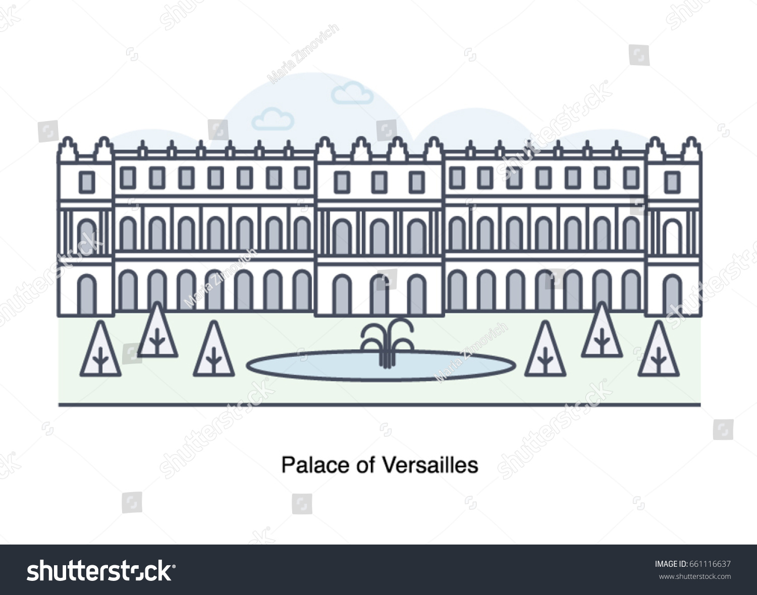 Vector line illustration of Palace of Versailles - Royalty Free Stock ...