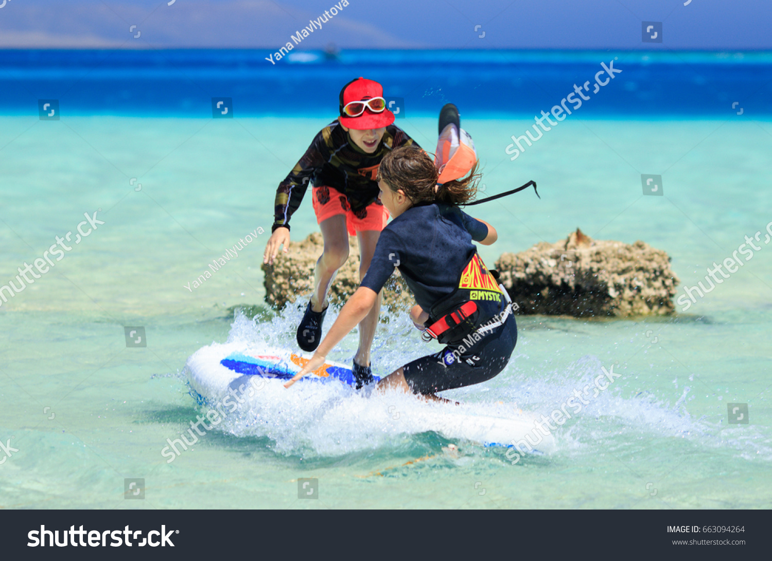 EGYPT - JUNE 10th - JUNE 16th 2017: Kite Safari kiteboarding, diving and wakeboarding recreational trip around Egyptian Red Sea uninhabited islands held by KITE MONKEY Red Sea Explorers. #663094264