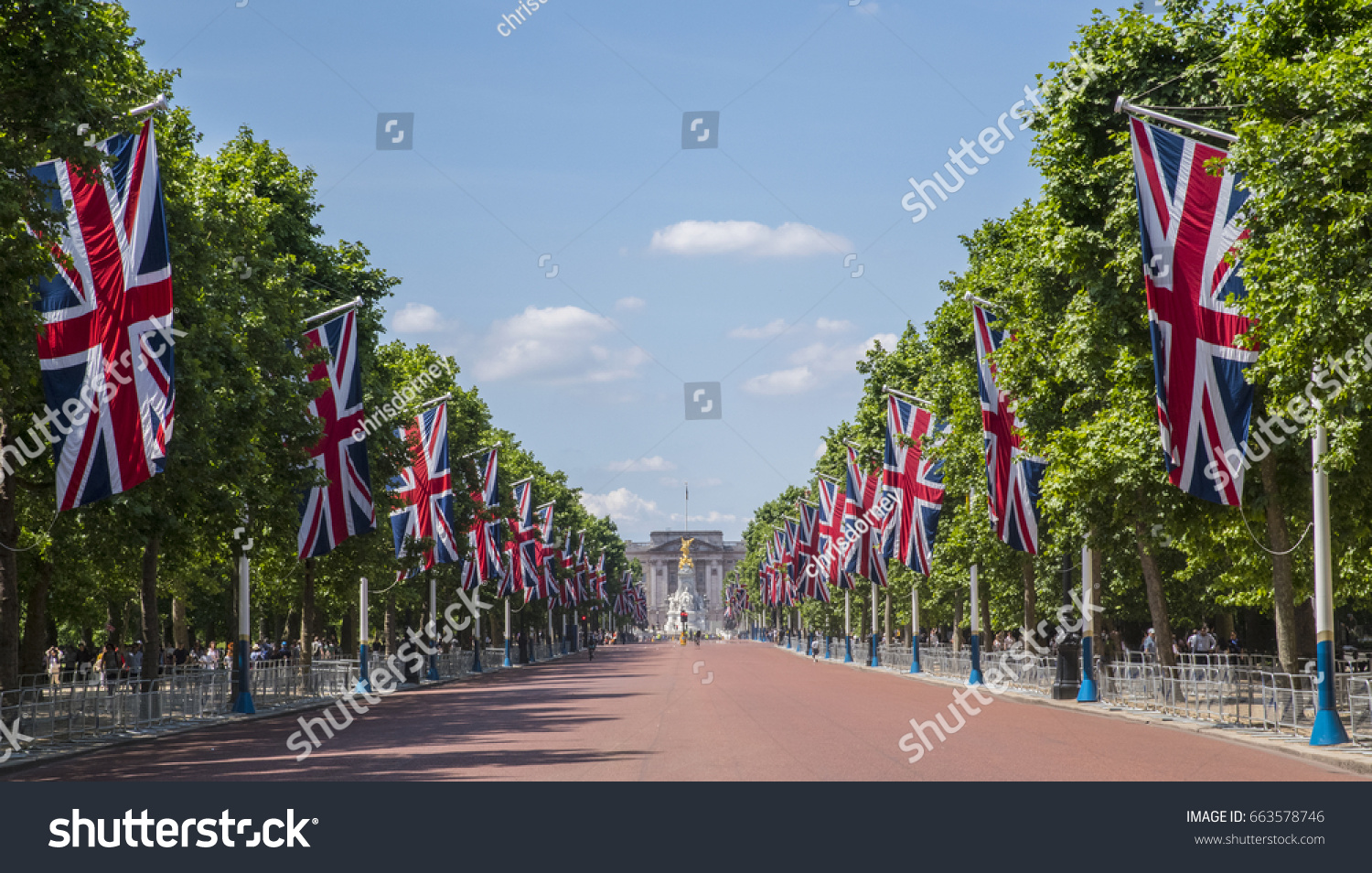 A view looking down The Mall towards Buckingham Palace in London, UK. #663578746